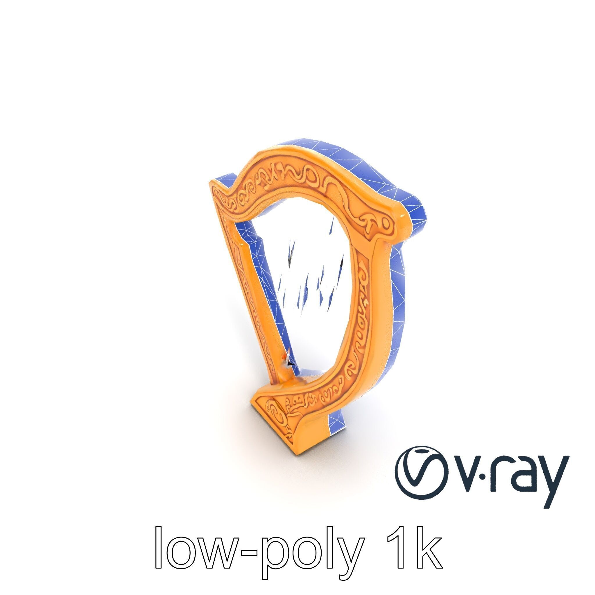 Golden Celtic Knot Harp 3D model pack Low-poly 3D model_24