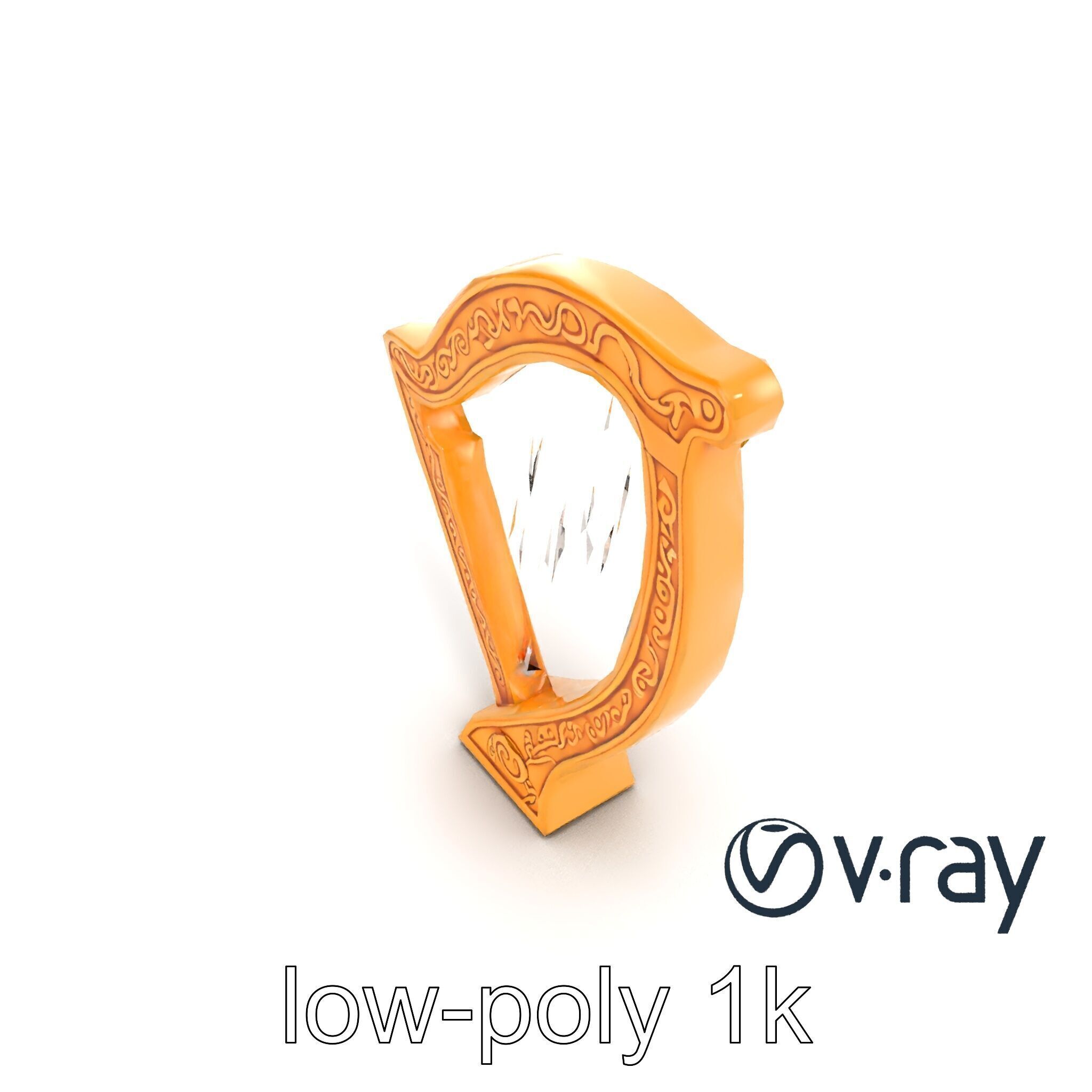 Golden Celtic Knot Harp 3D model pack Low-poly 3D model_9