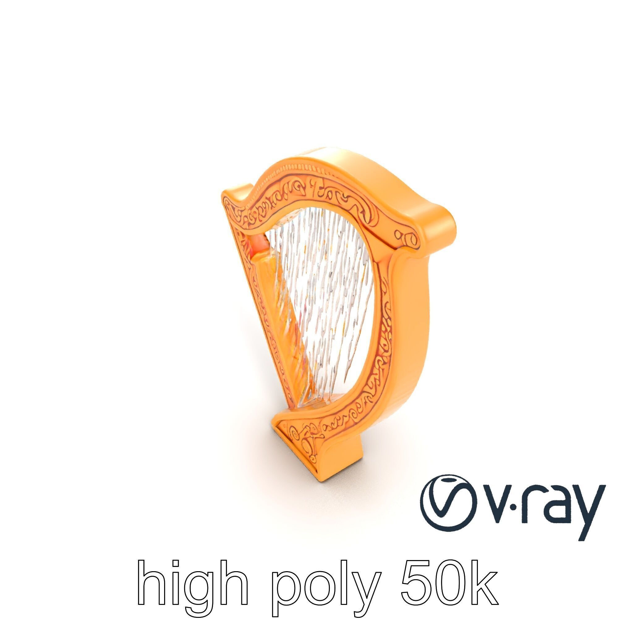 Golden Celtic Knot Harp 3D model pack Low-poly 3D model_19