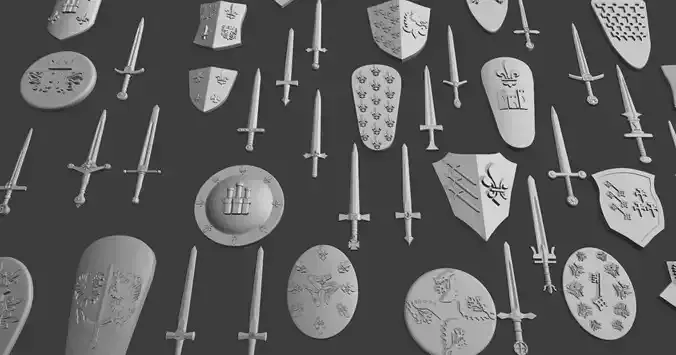 Sword and Heraldic Shield selection STL Files