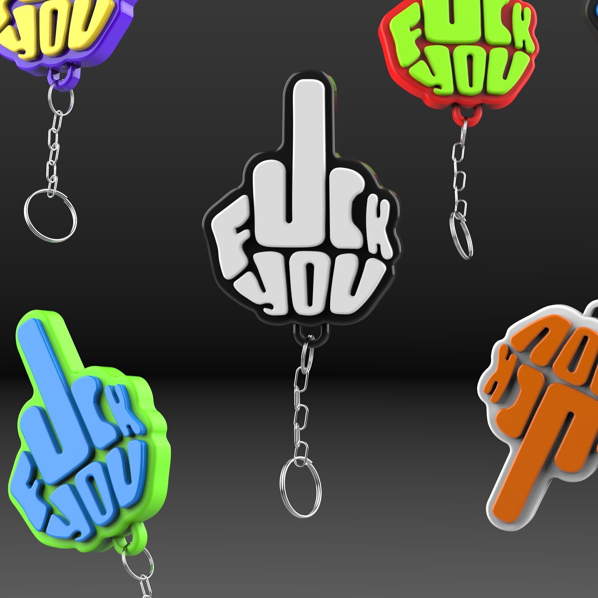 Fck You Keychain -Middle Finger Keyring - Fidget Toy 3D print model_4