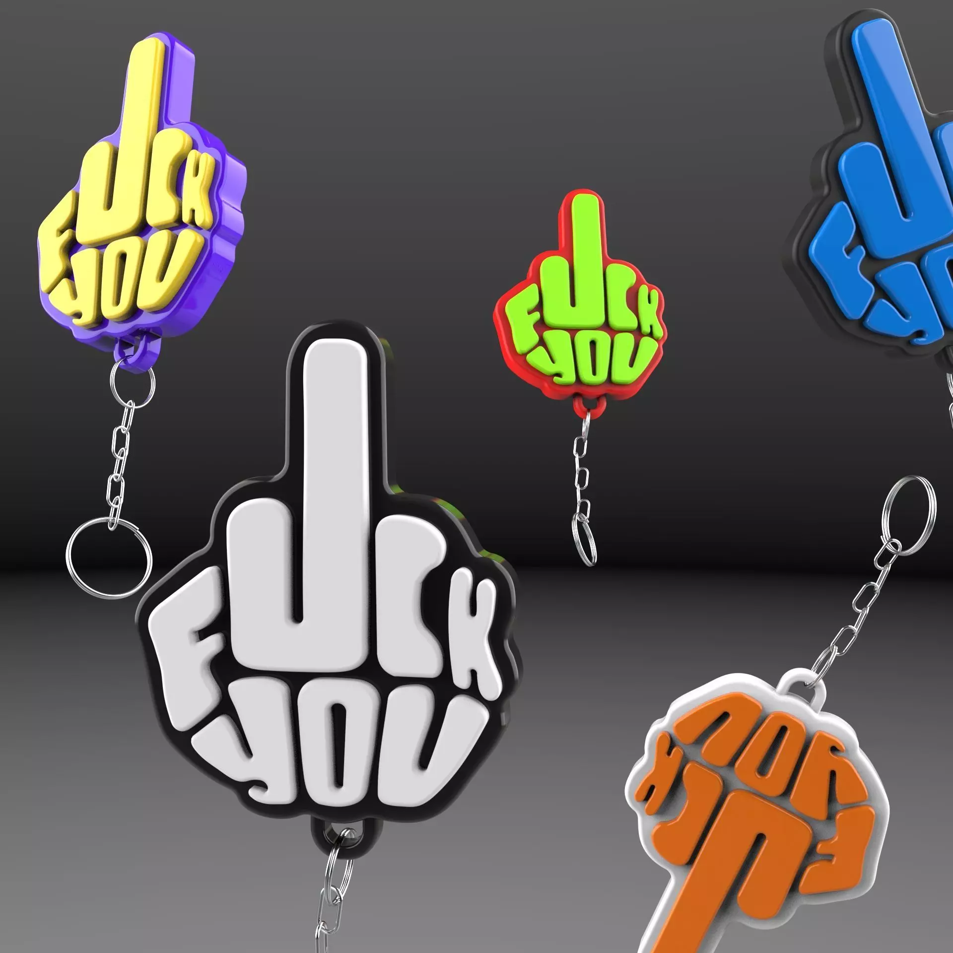 Fck You Keychain -Middle Finger Keyring - Fidget Toy 3D print model_0