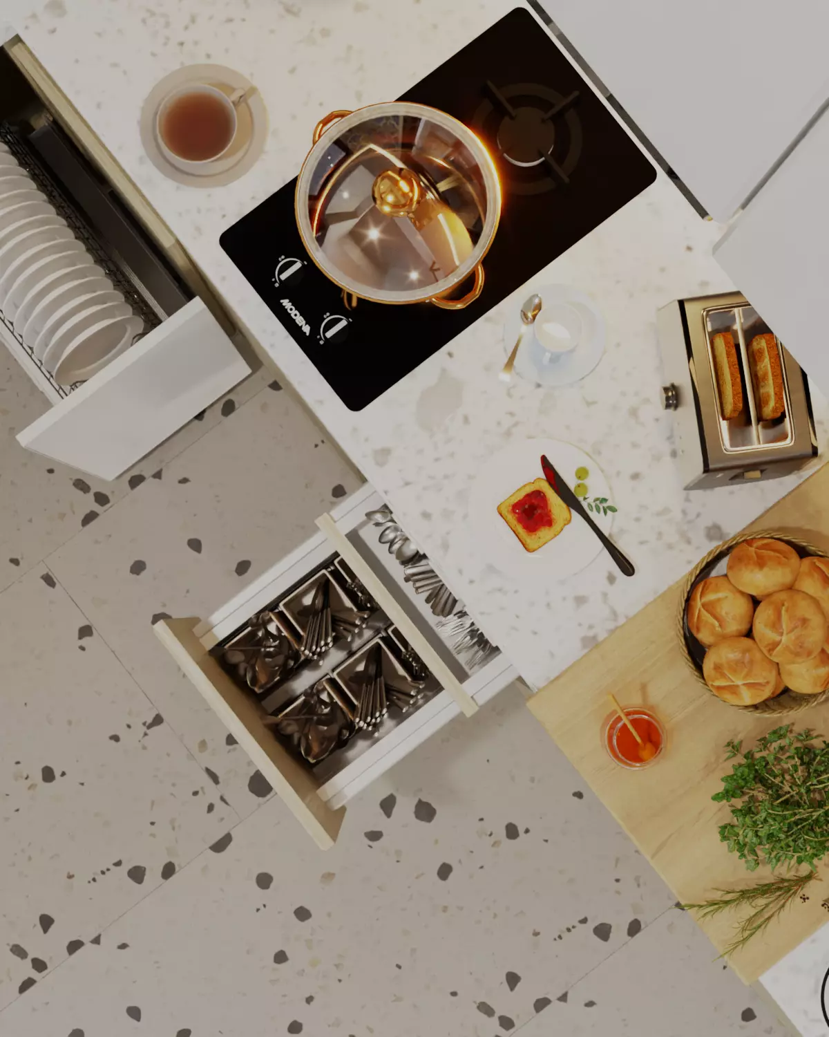 Modern Minimalist Kitchen 3D Model High-Quality Interior Asset Low-poly 3D model