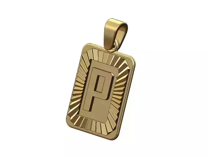 P letter initial Agency font faceted sunrays pendant charm 3D print model