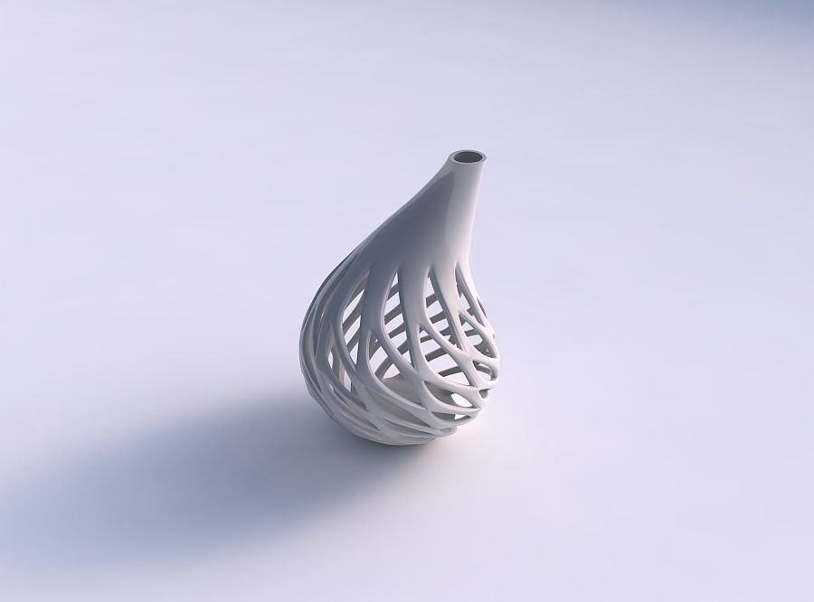 Vase deformed long neck with smooth beveled cuts streched top... 3D print model_0