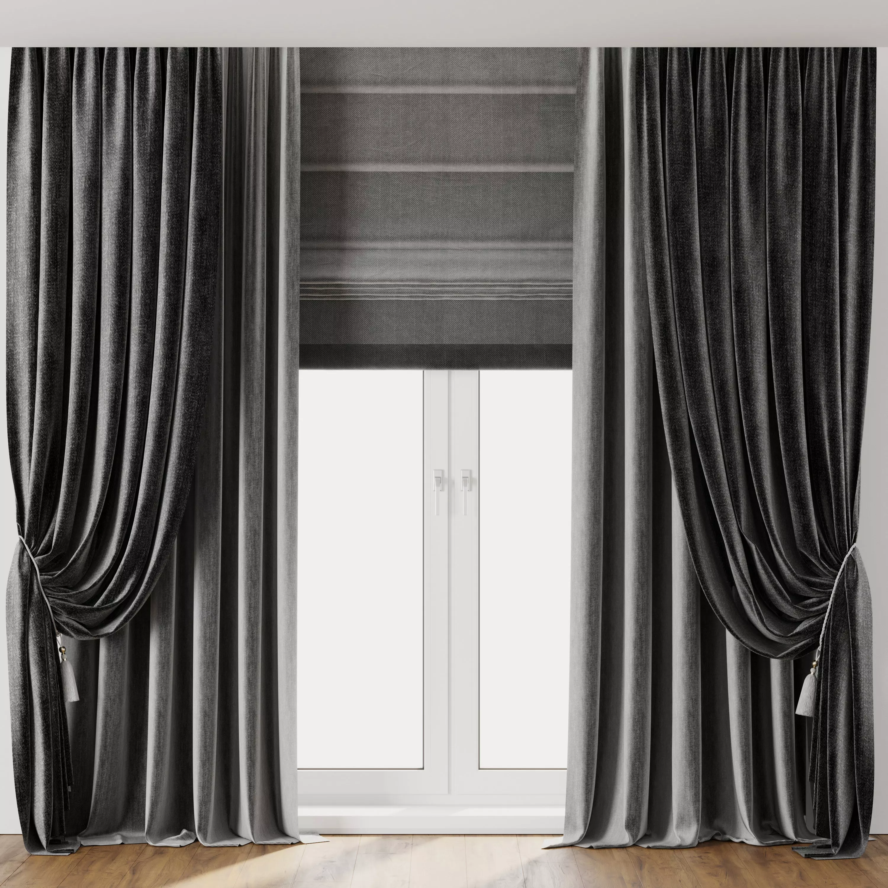 classic curtains with roman and linen tulle 006 Low-poly 3D model