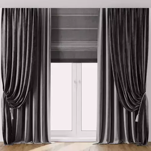 classic curtains with roman and linen tulle 006