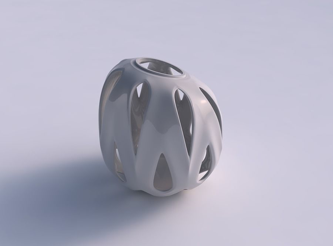 Vase cylindrical compressed with smooth cuts squeezed with streched top corner