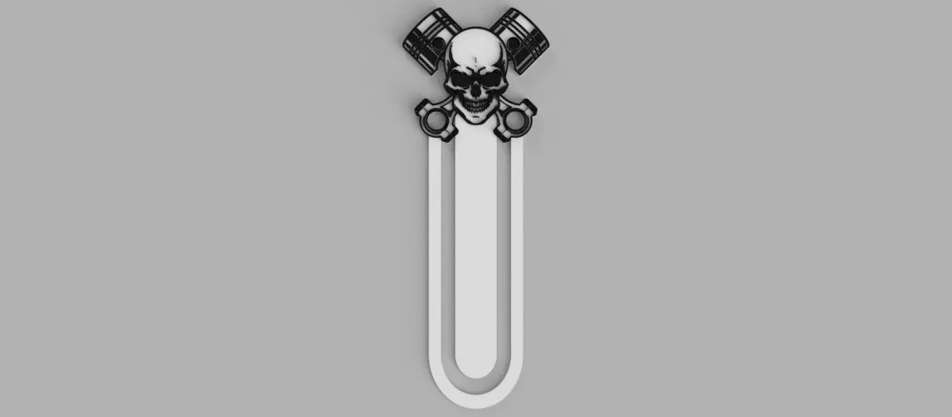 Skull and Crossbones Connecting Rod and Piston Auto Bookmark Free 3D print model