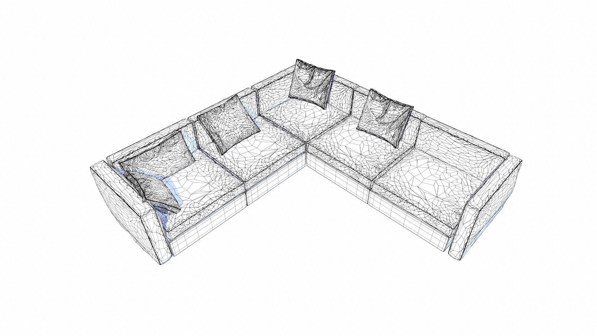 L Shape Sofa Set Low-poly 3D model_8