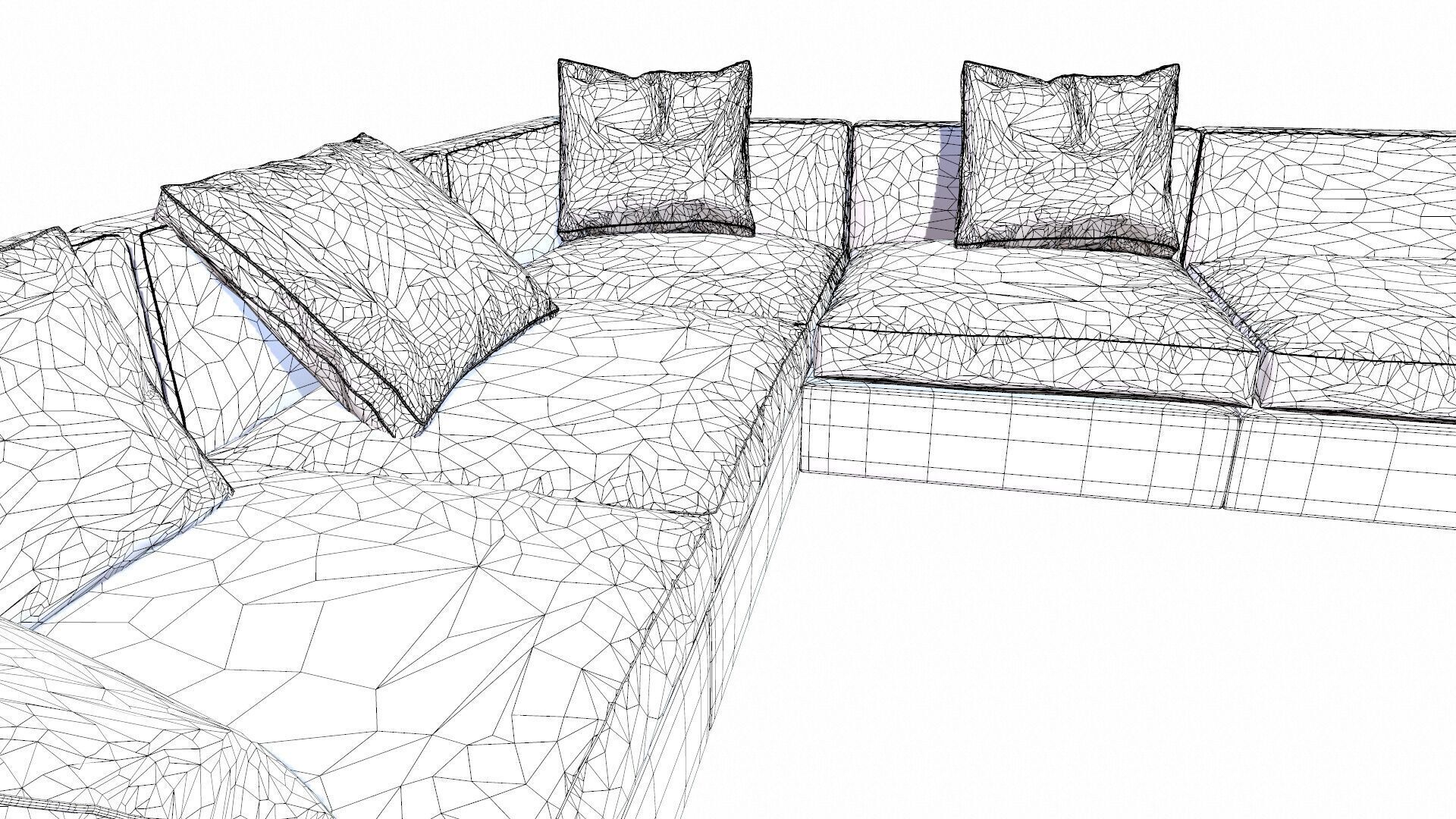 L Shape Sofa Set Low-poly 3D model_10