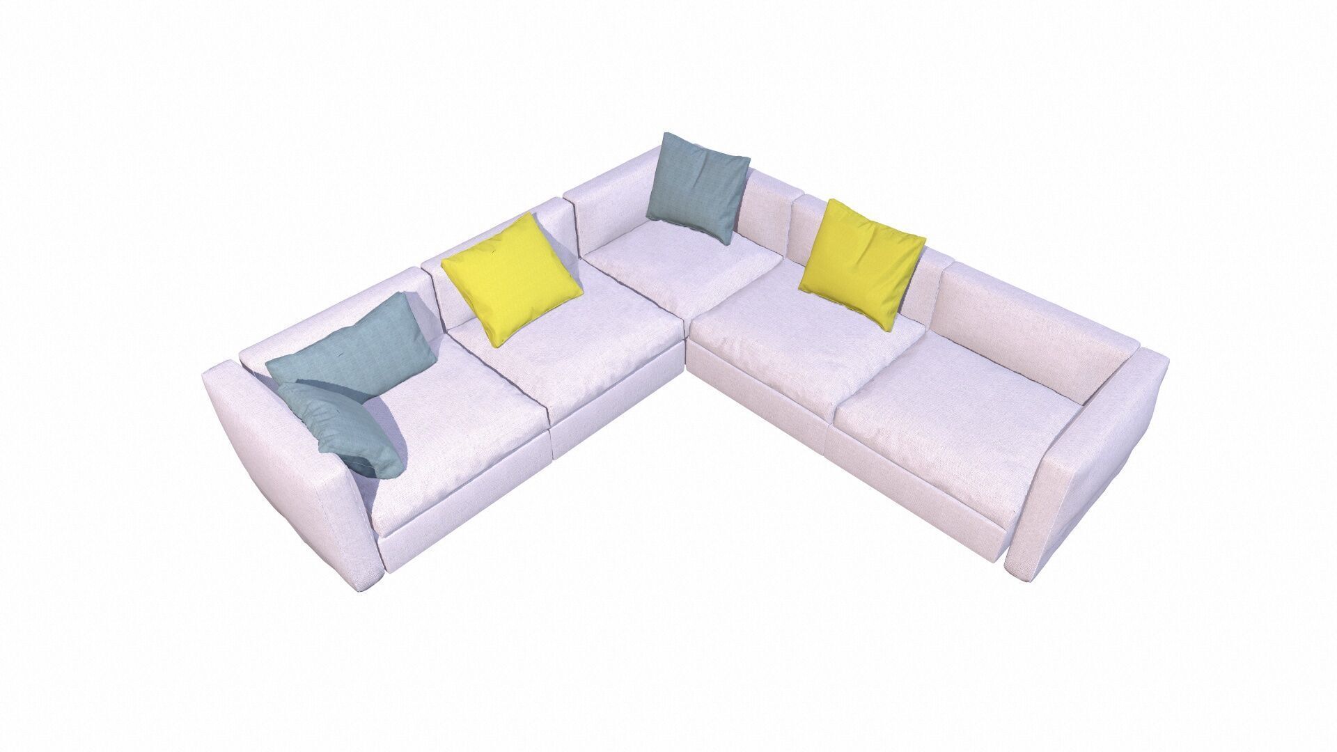 L Shape Sofa Set Low-poly 3D model_7