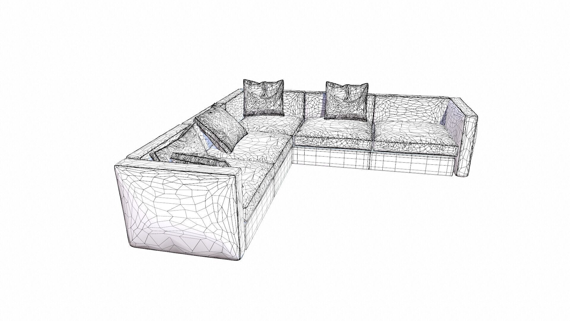 L Shape Sofa Set Low-poly 3D model_9