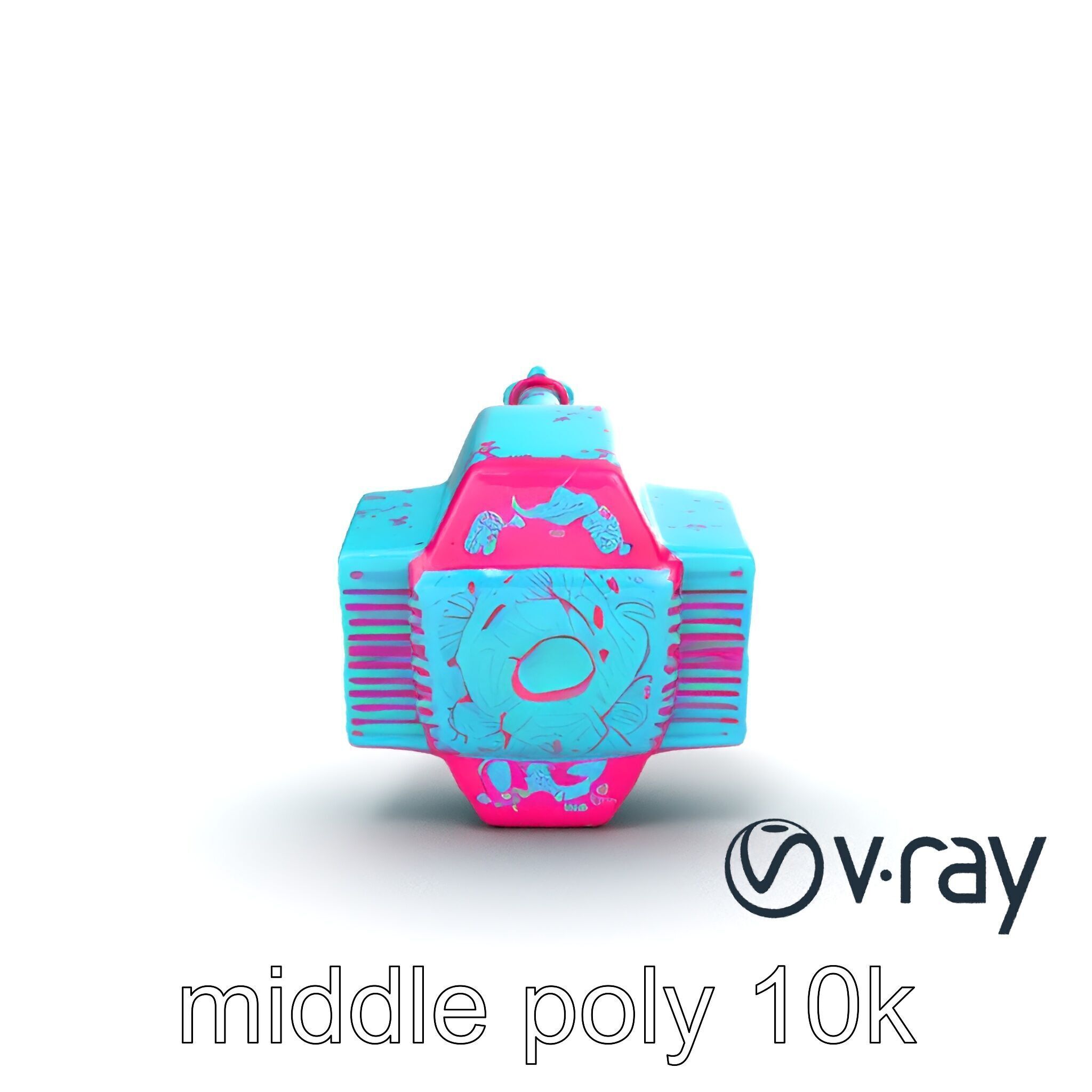 Stylized Horned Battle Hammer Model Pack in Turquoise and Mag... Low-poly 3D model_21