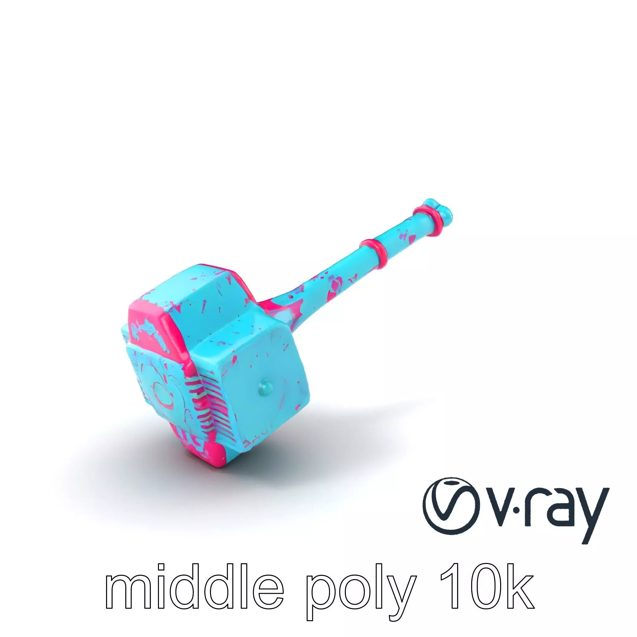 Stylized Horned Battle Hammer Model Pack in Turquoise and Mag... Low-poly 3D model_0