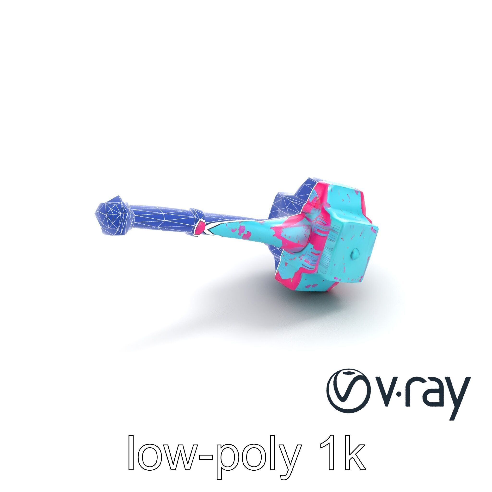 Stylized Horned Battle Hammer Model Pack in Turquoise and Mag... Low-poly 3D model_16