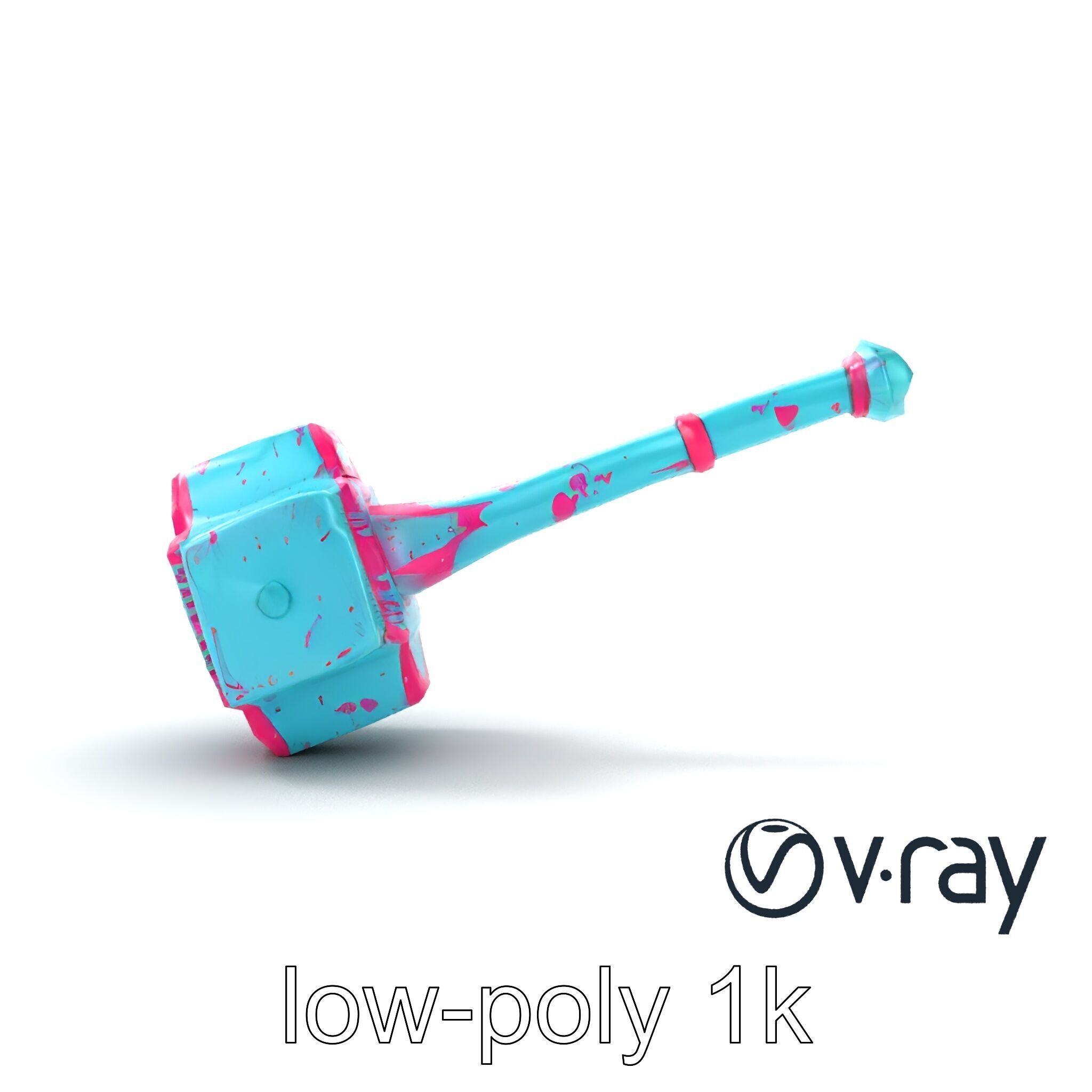 Stylized Horned Battle Hammer Model Pack in Turquoise and Mag... Low-poly 3D model_13