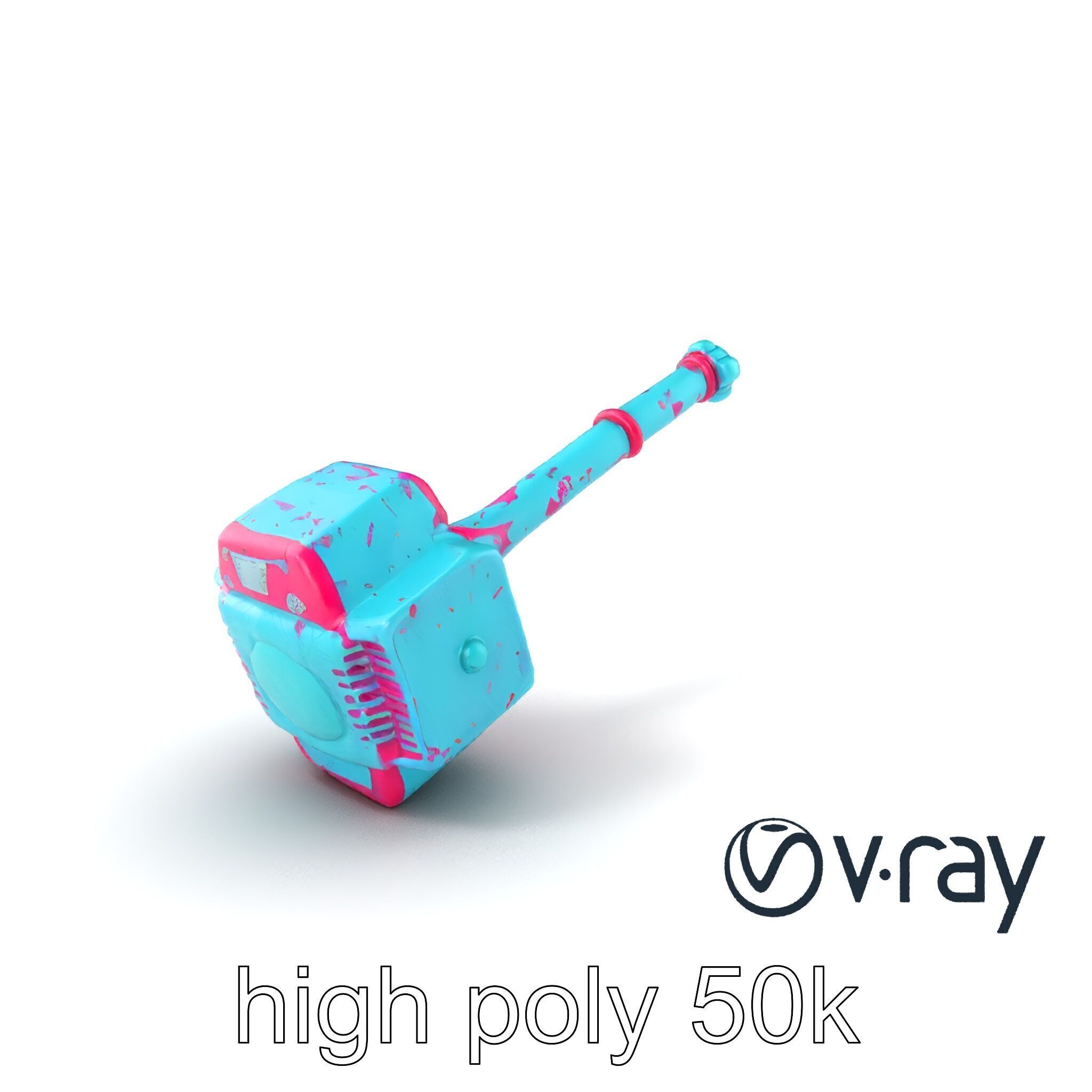 Stylized Horned Battle Hammer Model Pack in Turquoise and Mag... Low-poly 3D model_7