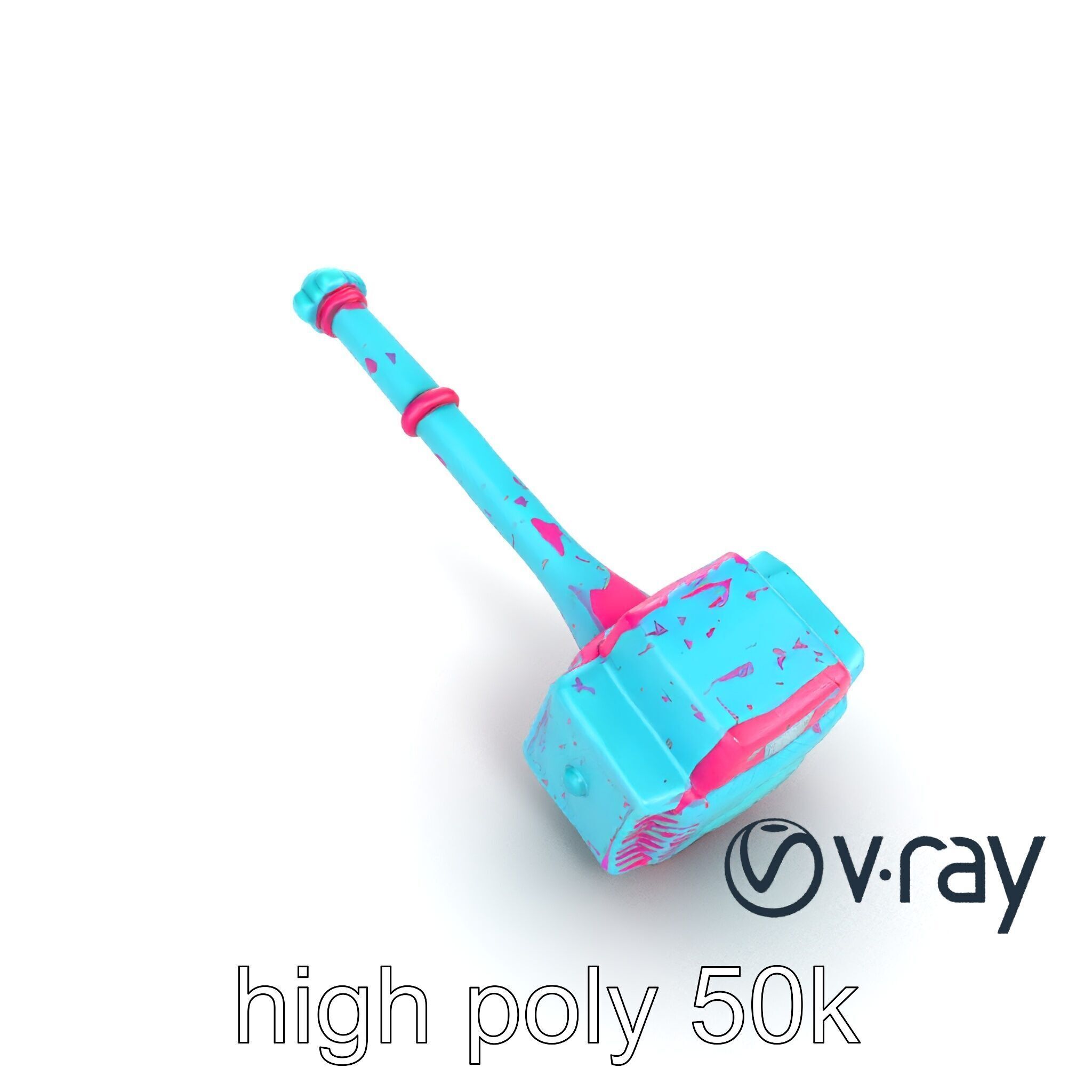 Stylized Horned Battle Hammer Model Pack in Turquoise and Mag... Low-poly 3D model_11