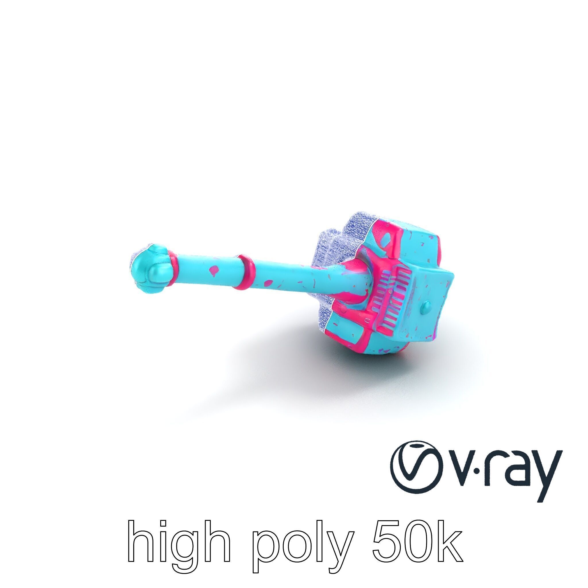 Stylized Horned Battle Hammer Model Pack in Turquoise and Mag... Low-poly 3D model_19