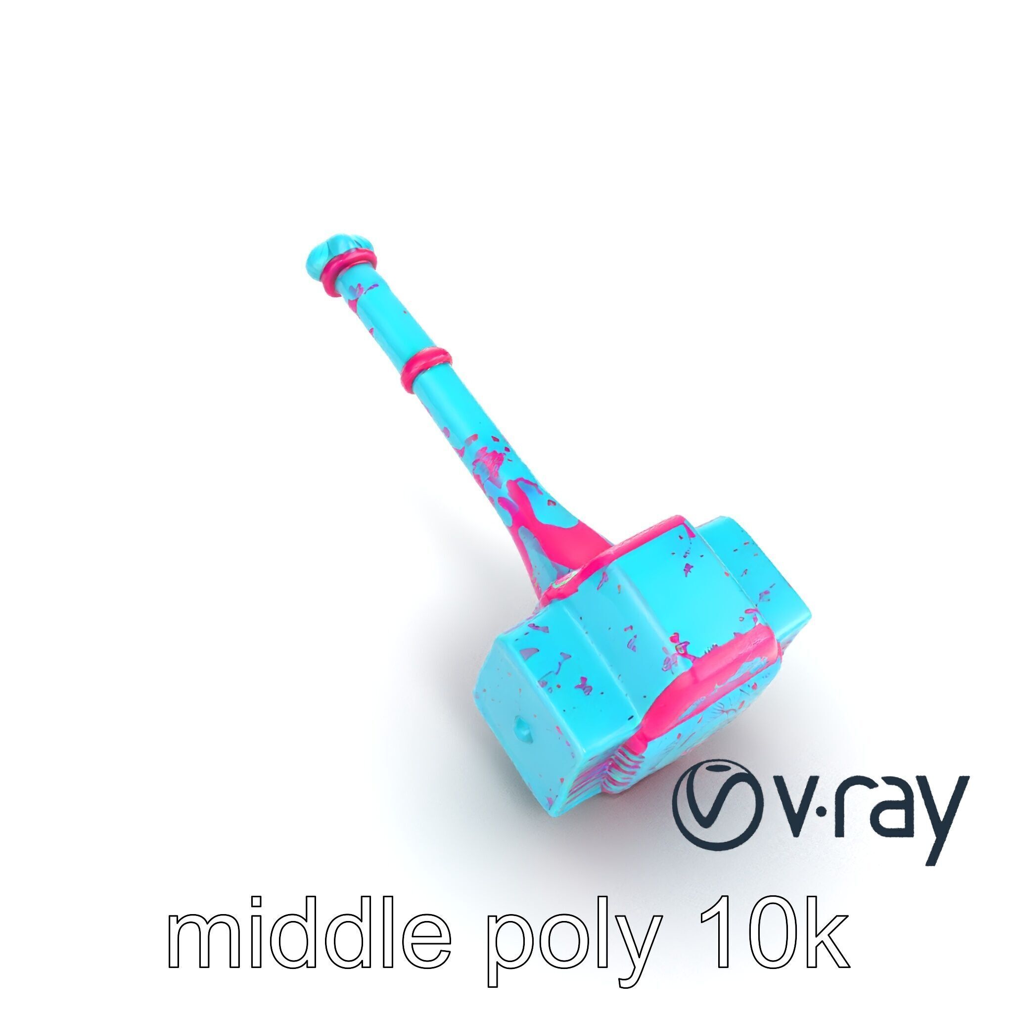 Stylized Horned Battle Hammer Model Pack in Turquoise and Mag... Low-poly 3D model_20