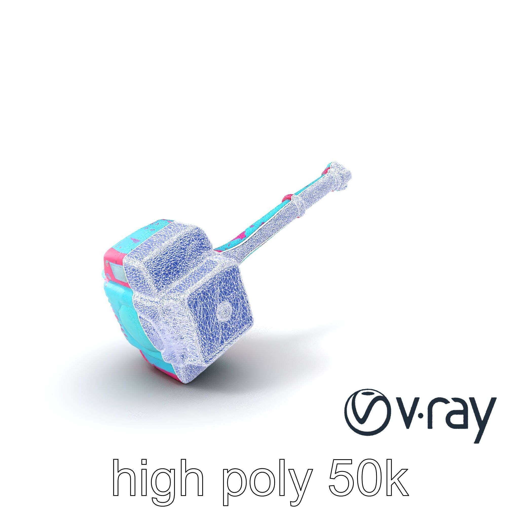 Stylized Horned Battle Hammer Model Pack in Turquoise and Mag... Low-poly 3D model_22