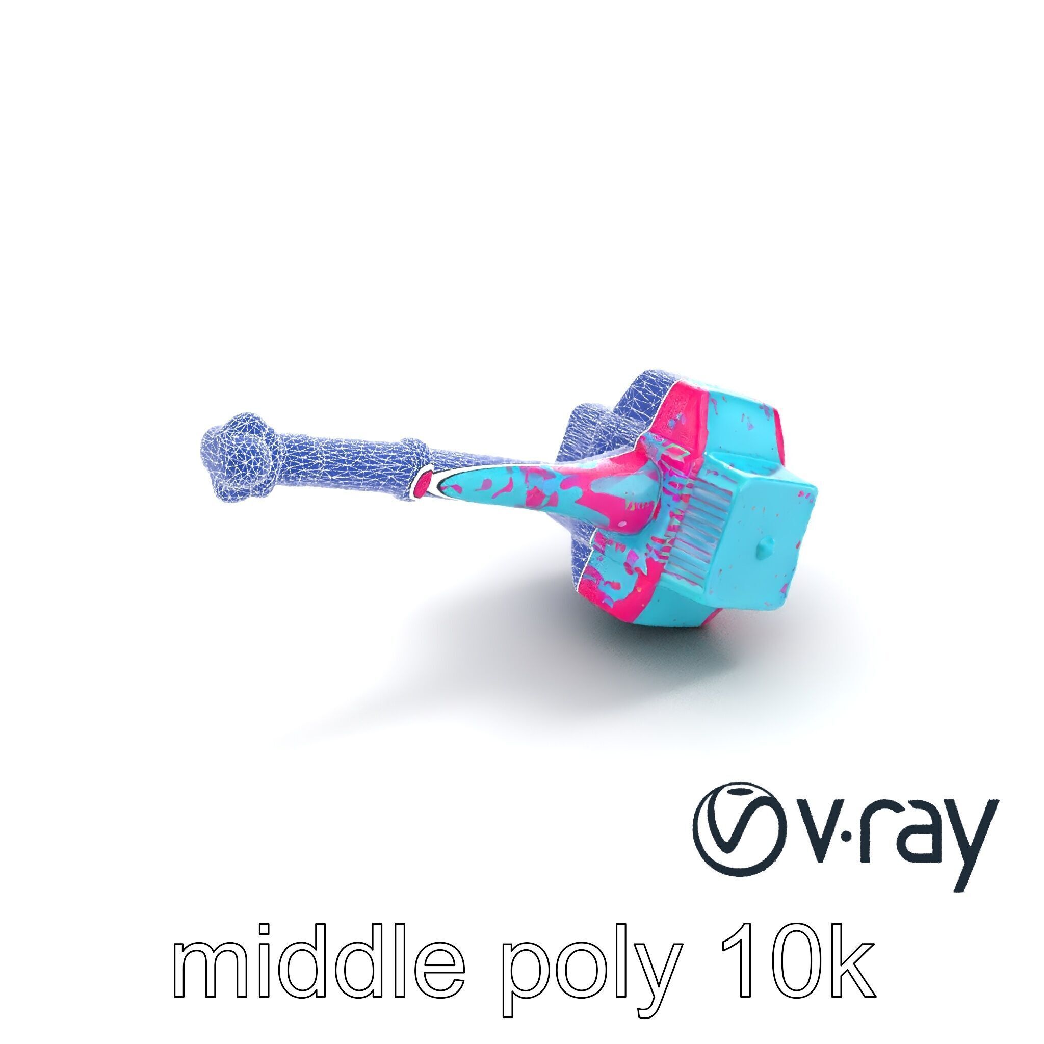 Stylized Horned Battle Hammer Model Pack in Turquoise and Mag... Low-poly 3D model_14