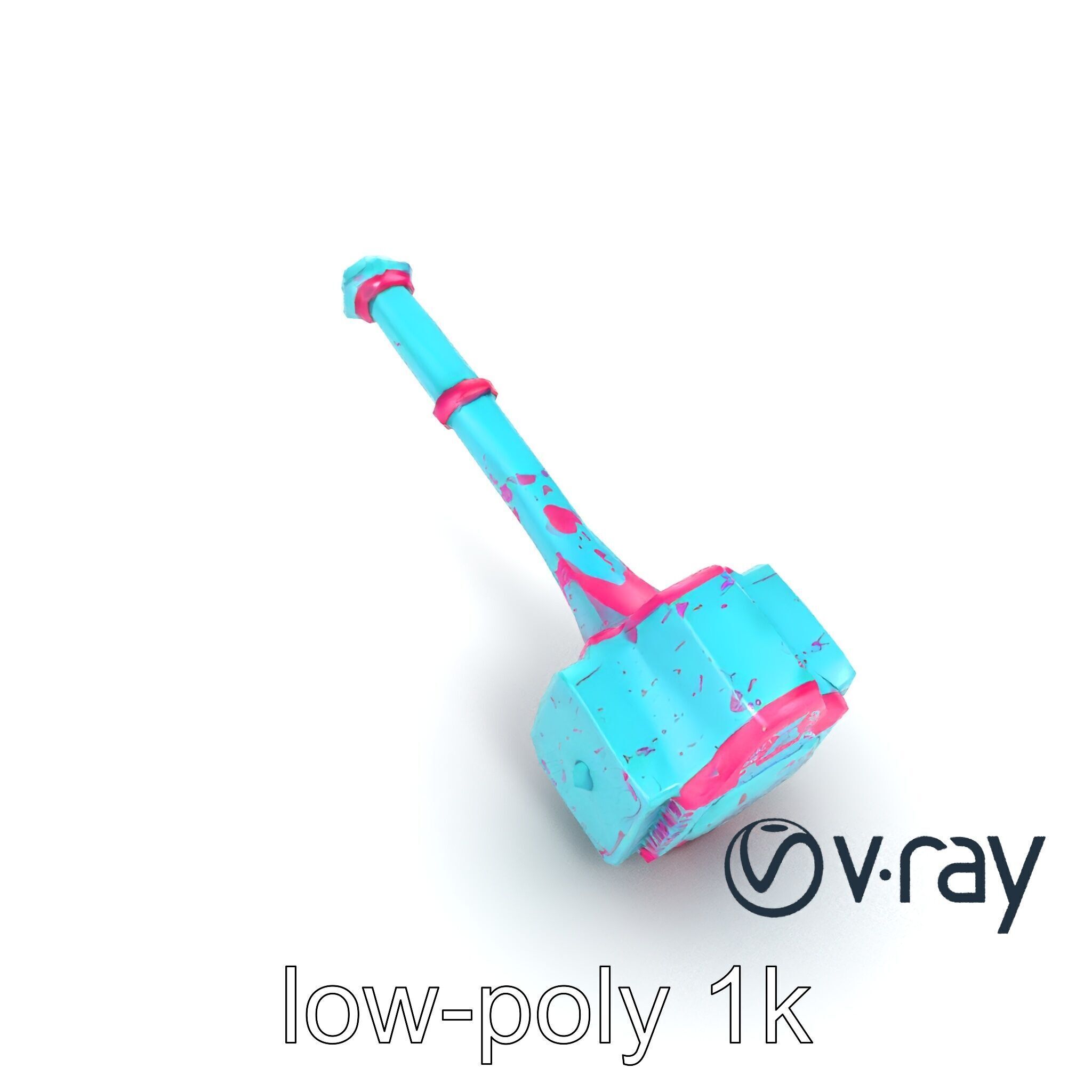 Stylized Horned Battle Hammer Model Pack in Turquoise and Mag... Low-poly 3D model_31