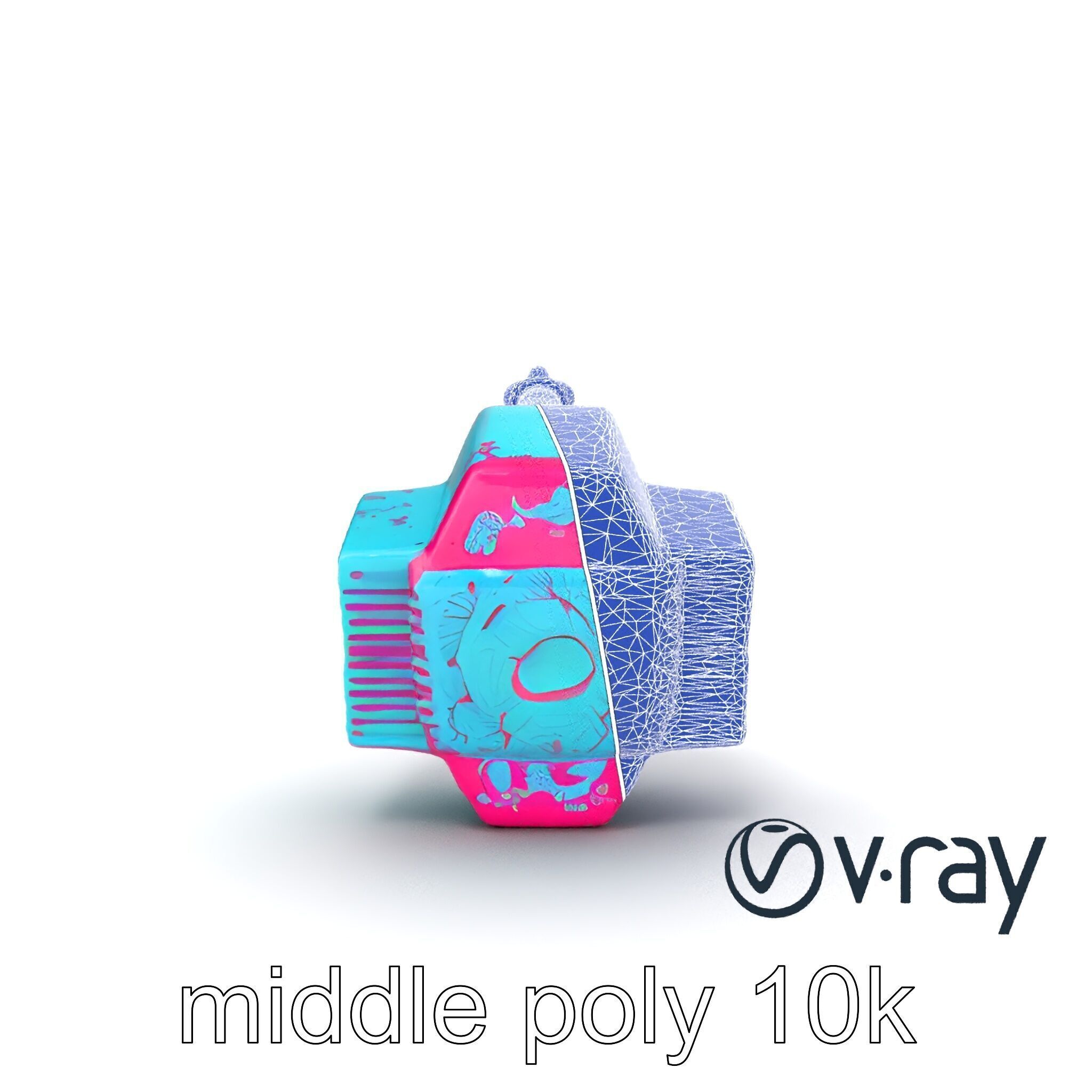 Stylized Horned Battle Hammer Model Pack in Turquoise and Mag... Low-poly 3D model_28