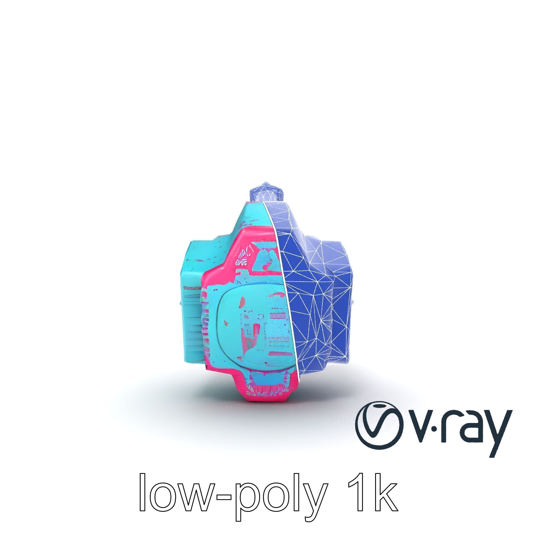 Stylized Horned Battle Hammer Model Pack in Turquoise and Mag... Low-poly 3D model_27