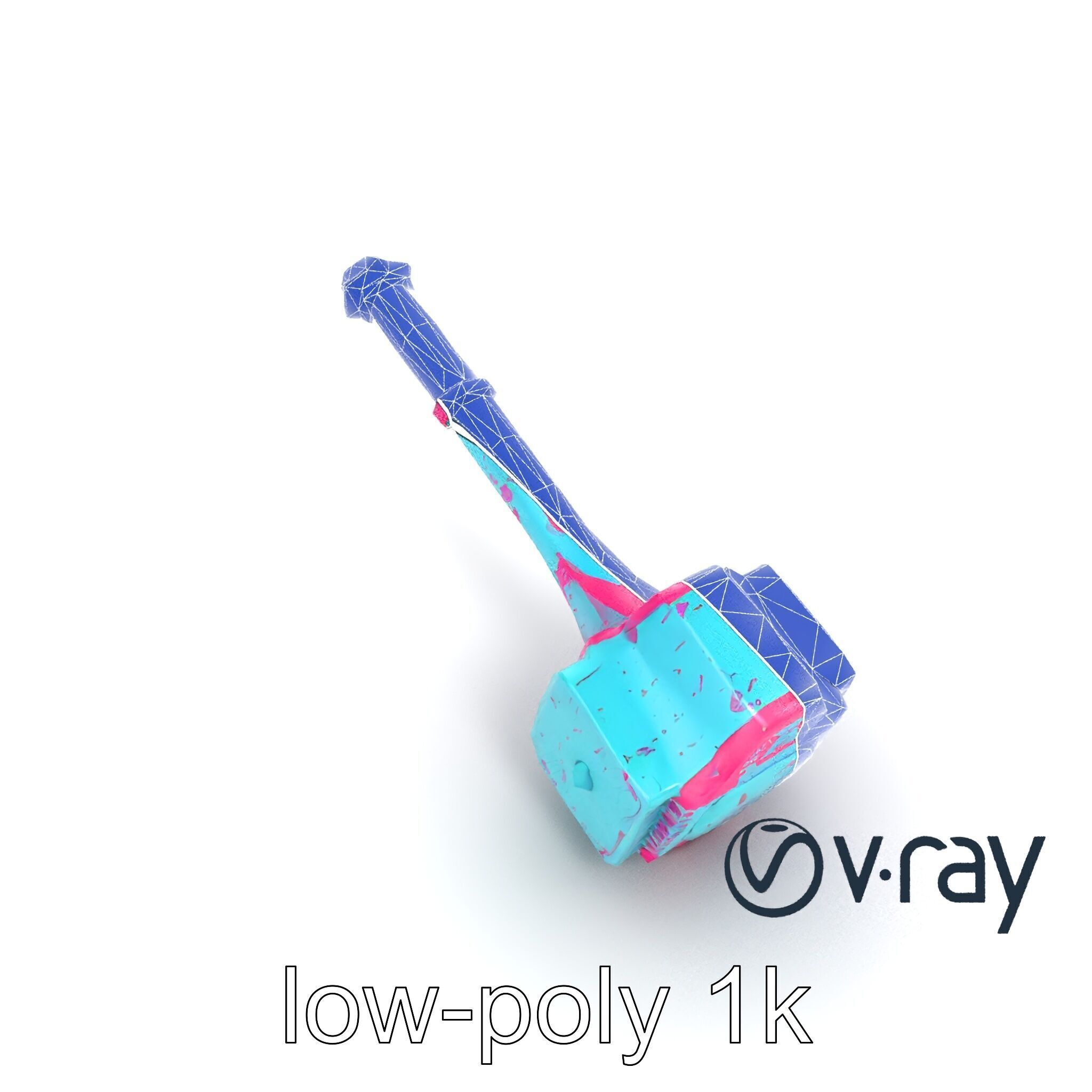 Stylized Horned Battle Hammer Model Pack in Turquoise and Mag... Low-poly 3D model_15