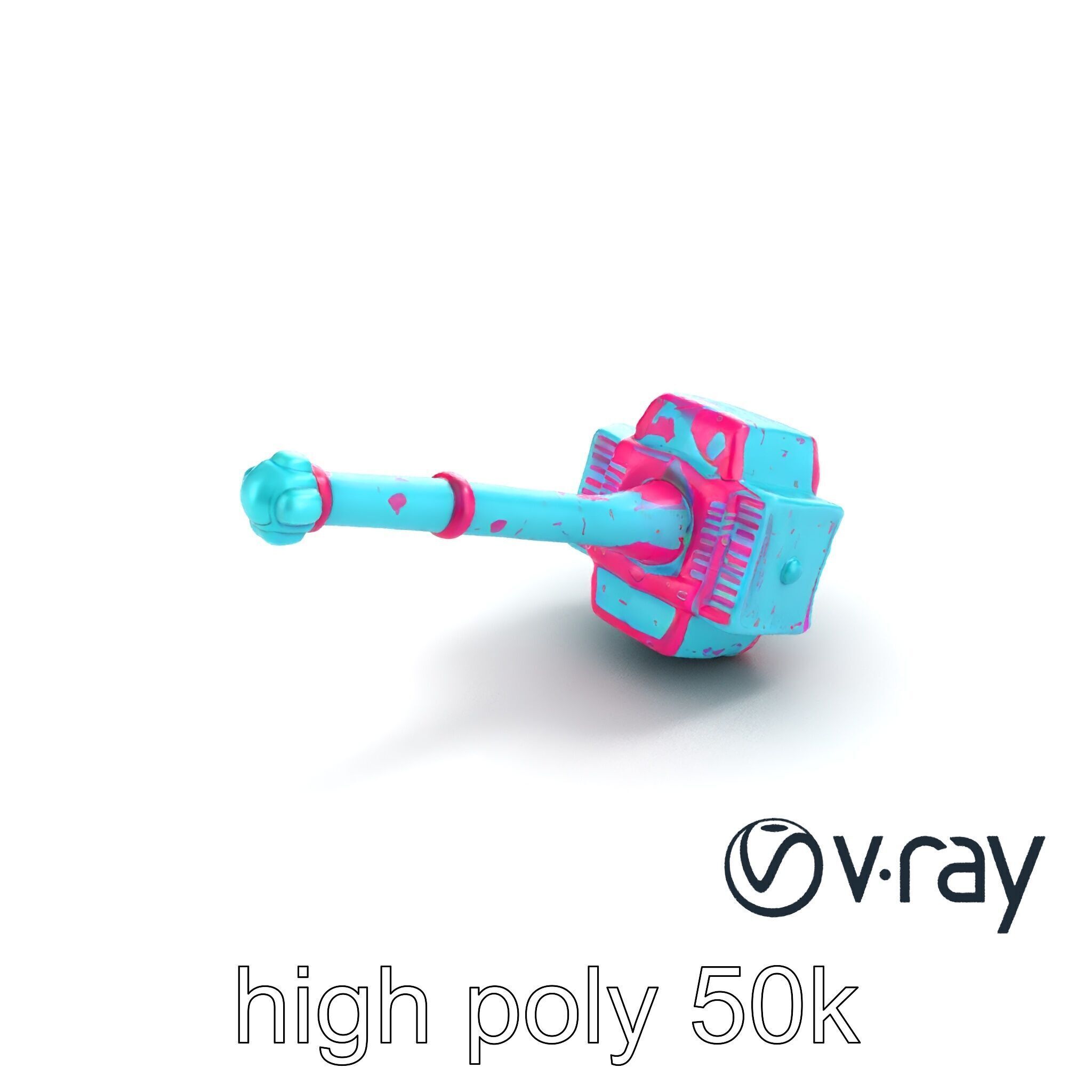 Stylized Horned Battle Hammer Model Pack in Turquoise and Mag... Low-poly 3D model_10