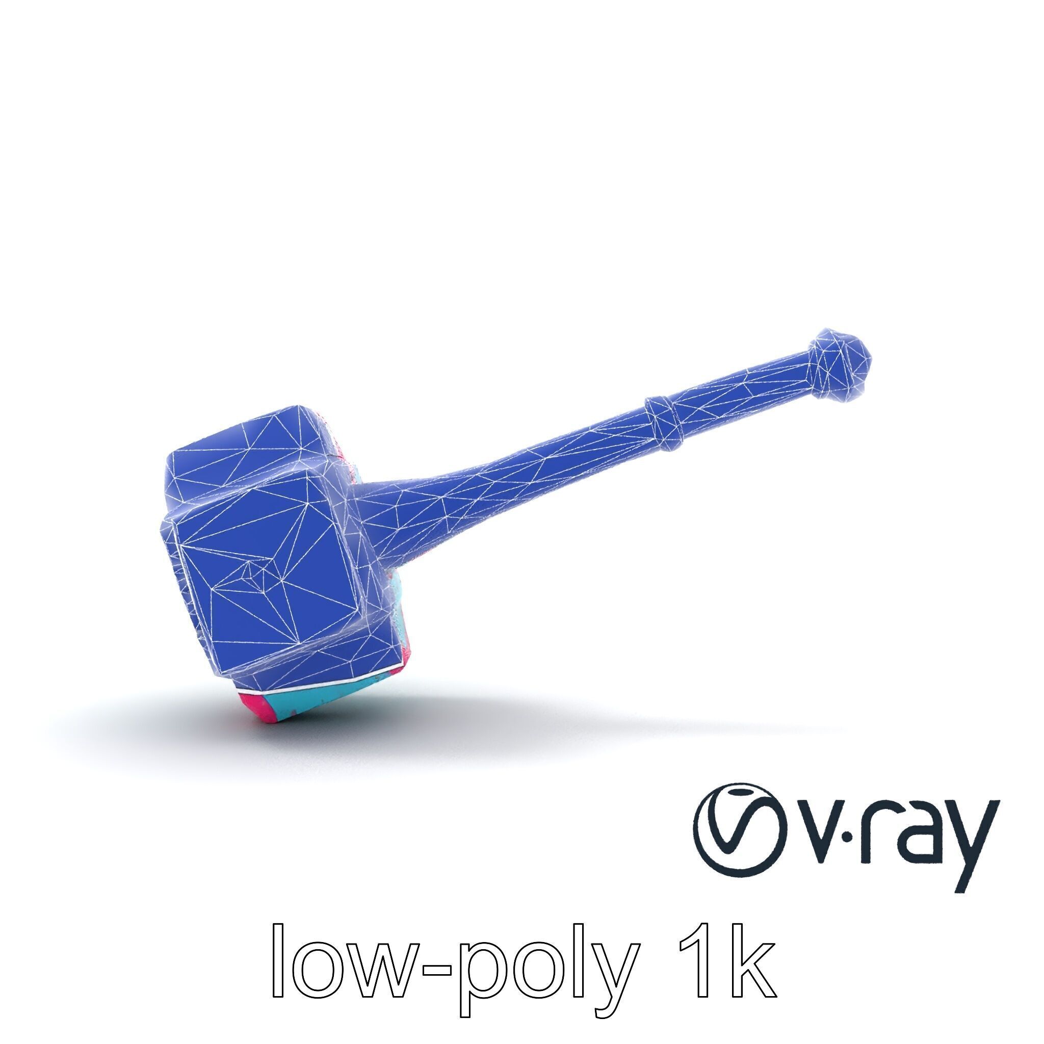 Stylized Horned Battle Hammer Model Pack in Turquoise and Mag... Low-poly 3D model_23