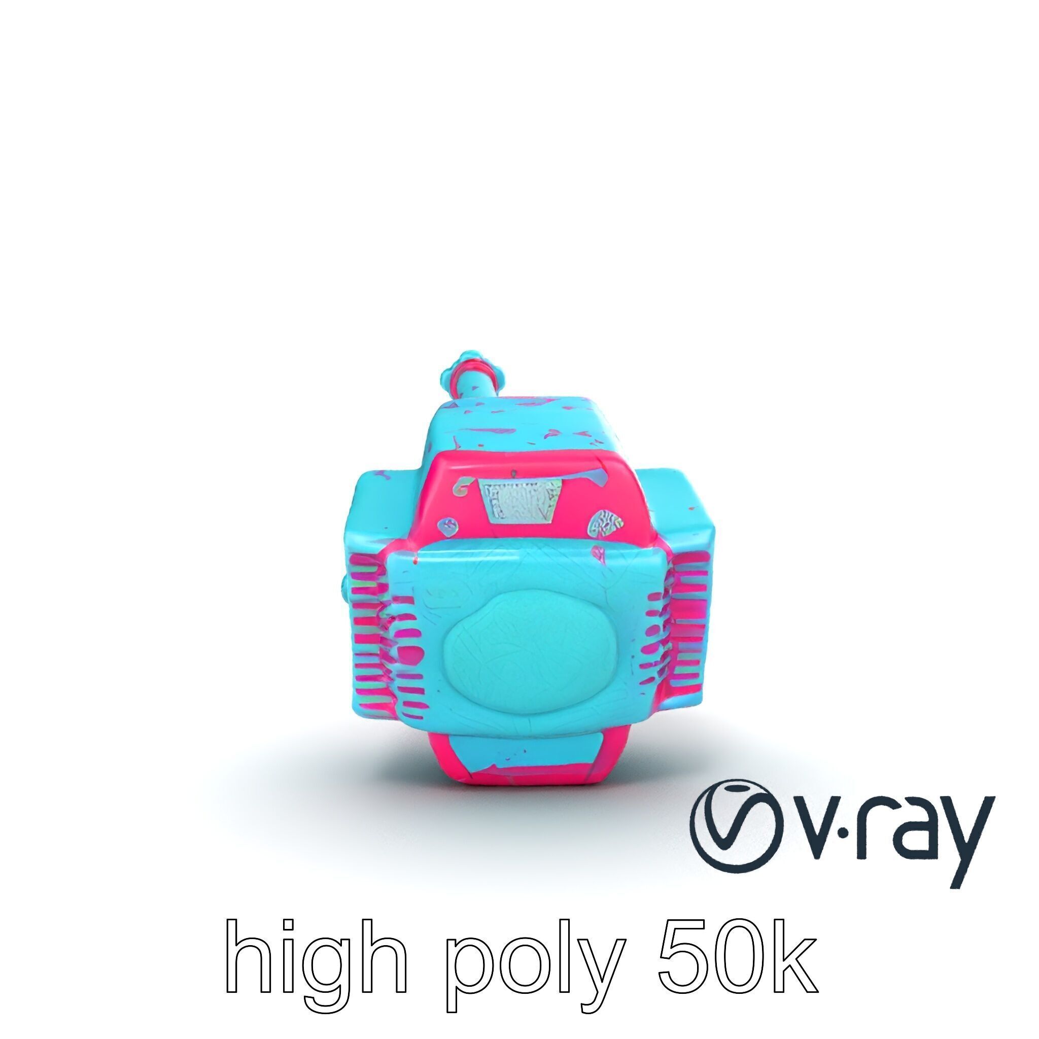 Stylized Horned Battle Hammer Model Pack in Turquoise and Mag... Low-poly 3D model_29