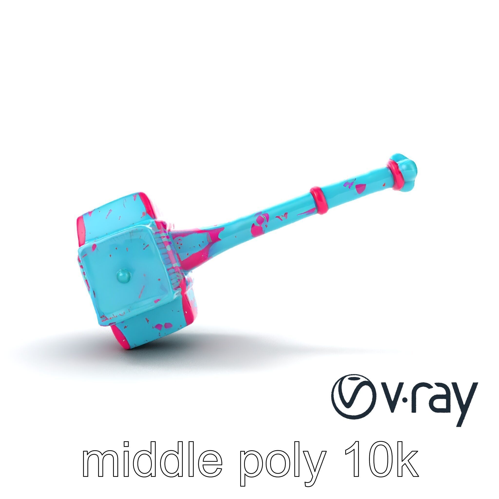 Stylized Horned Battle Hammer Model Pack in Turquoise and Mag... Low-poly 3D model_25