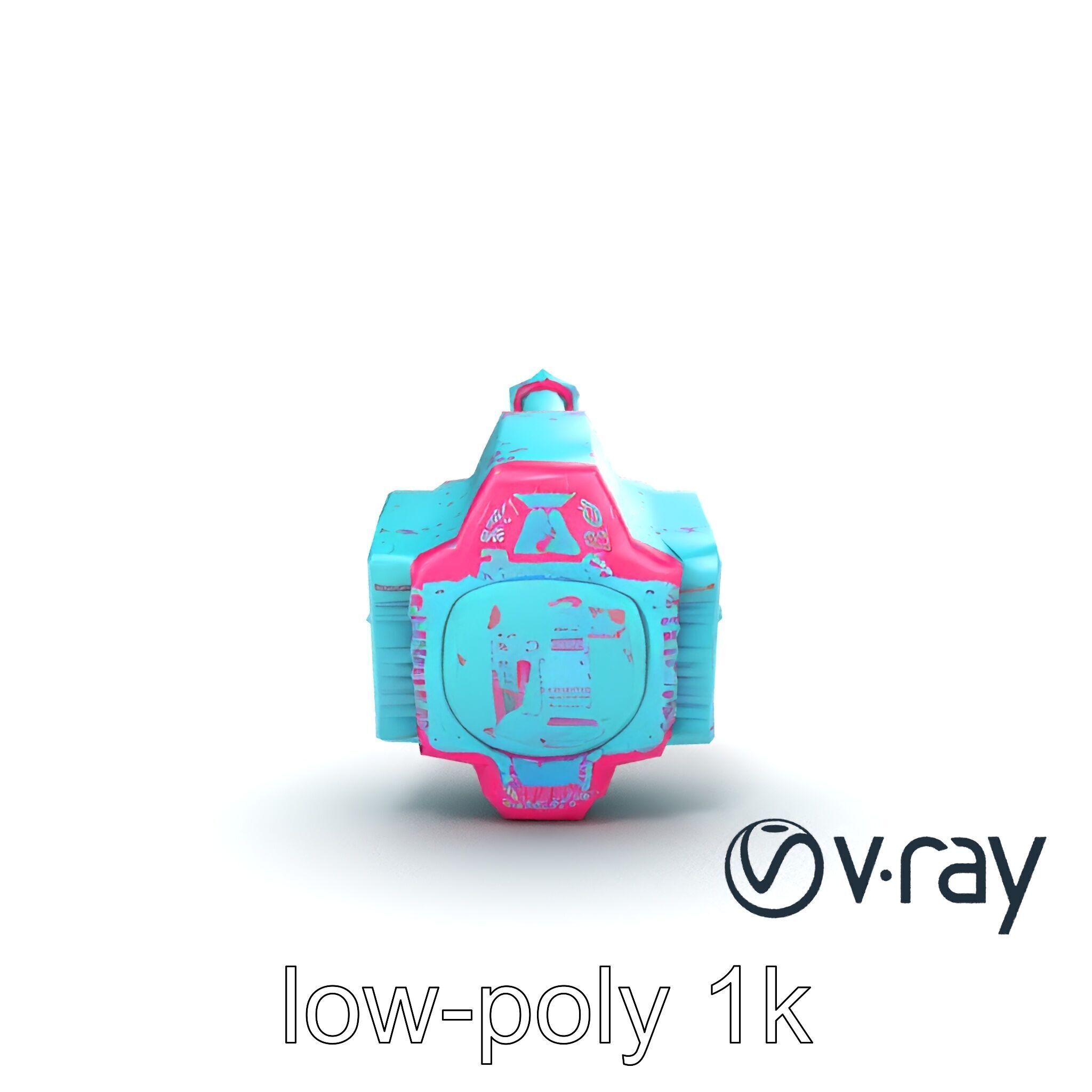 Stylized Horned Battle Hammer Model Pack in Turquoise and Mag... Low-poly 3D model_18