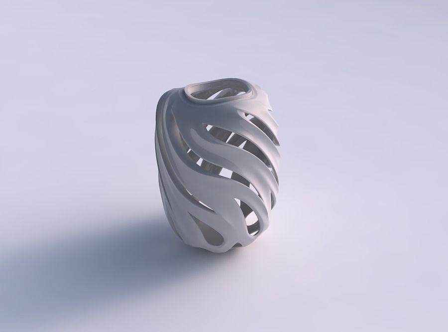 Vase cylindrical compressed with smooth cuts wavy top 3D print model_0