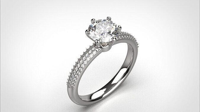 Engagement ring pave 3dm stl obj 3D print model R142 EU55 3D print model