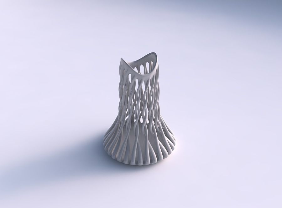 Vase cylindrical with twisted muscle structure streched top 3D print model_0