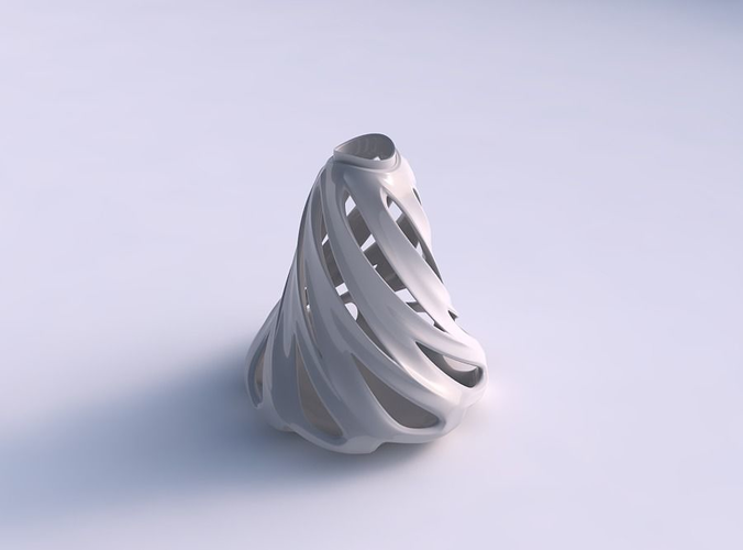 Vase cylindrical compressed with smooth cuts twisted and streched top