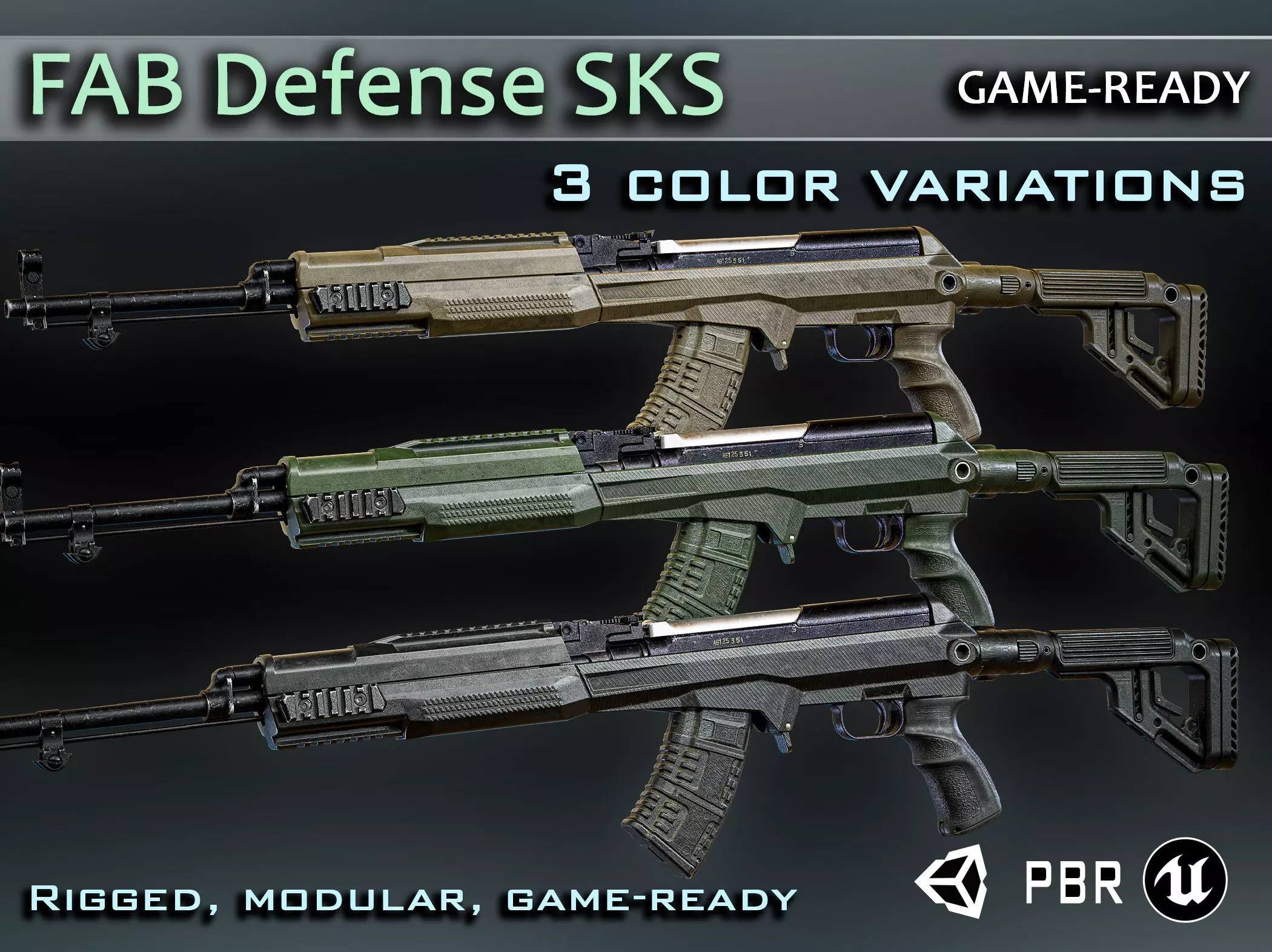 Fab Defense SKS Carbine Game Ready Model Low-poly 3D model_0