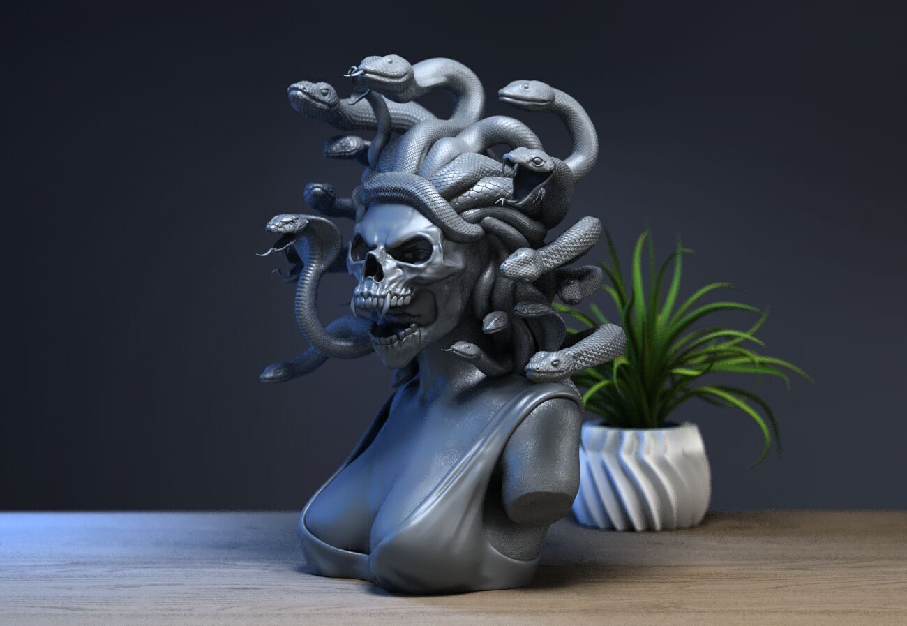 Medusa skull mask 3D print model_3
