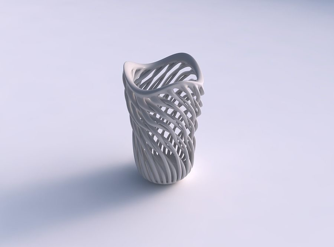 Vase cylindrical with twisted muscle structure wavy top