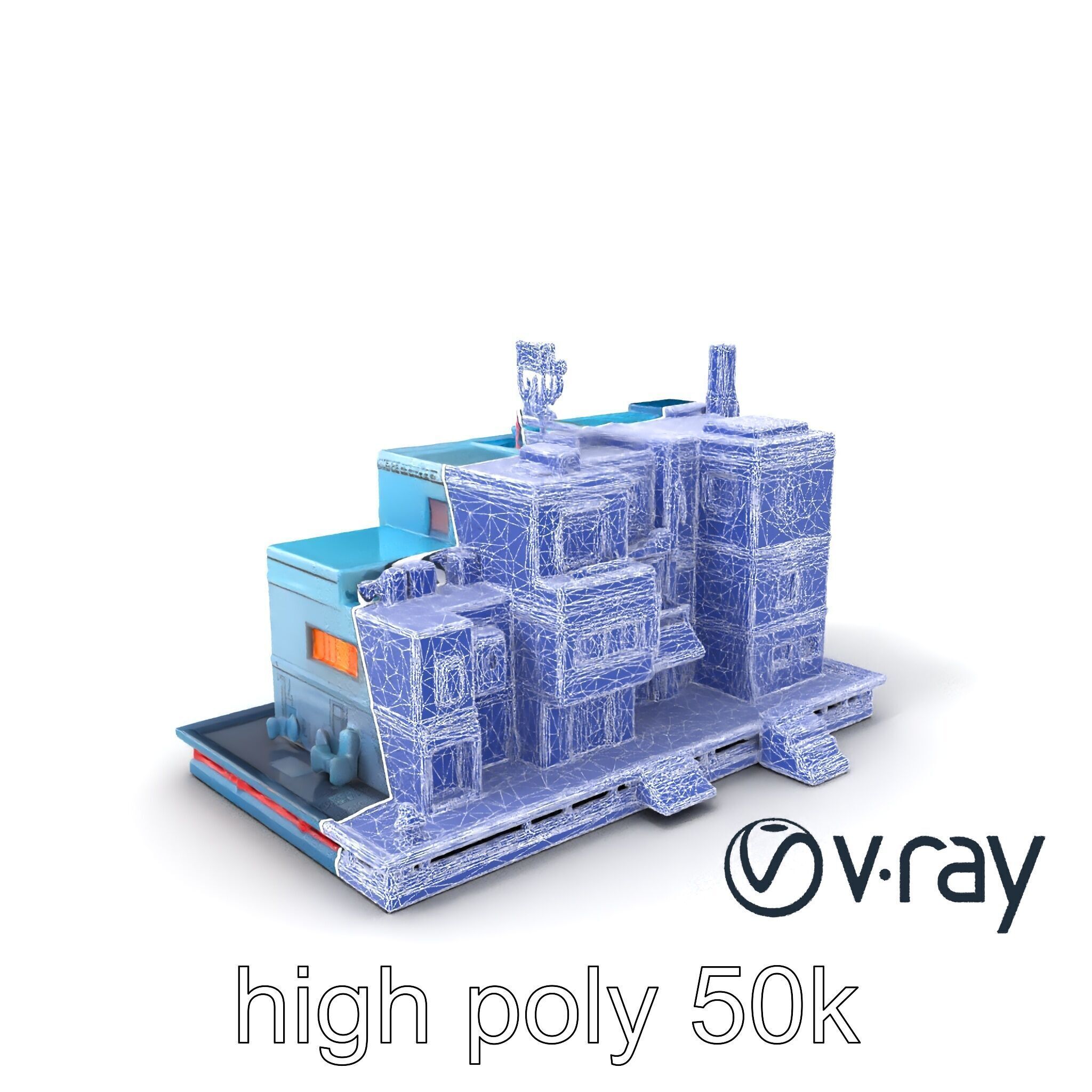 Cyberpunk City Block Neon Asymmetric Shapes model pack Low-poly 3D model_32