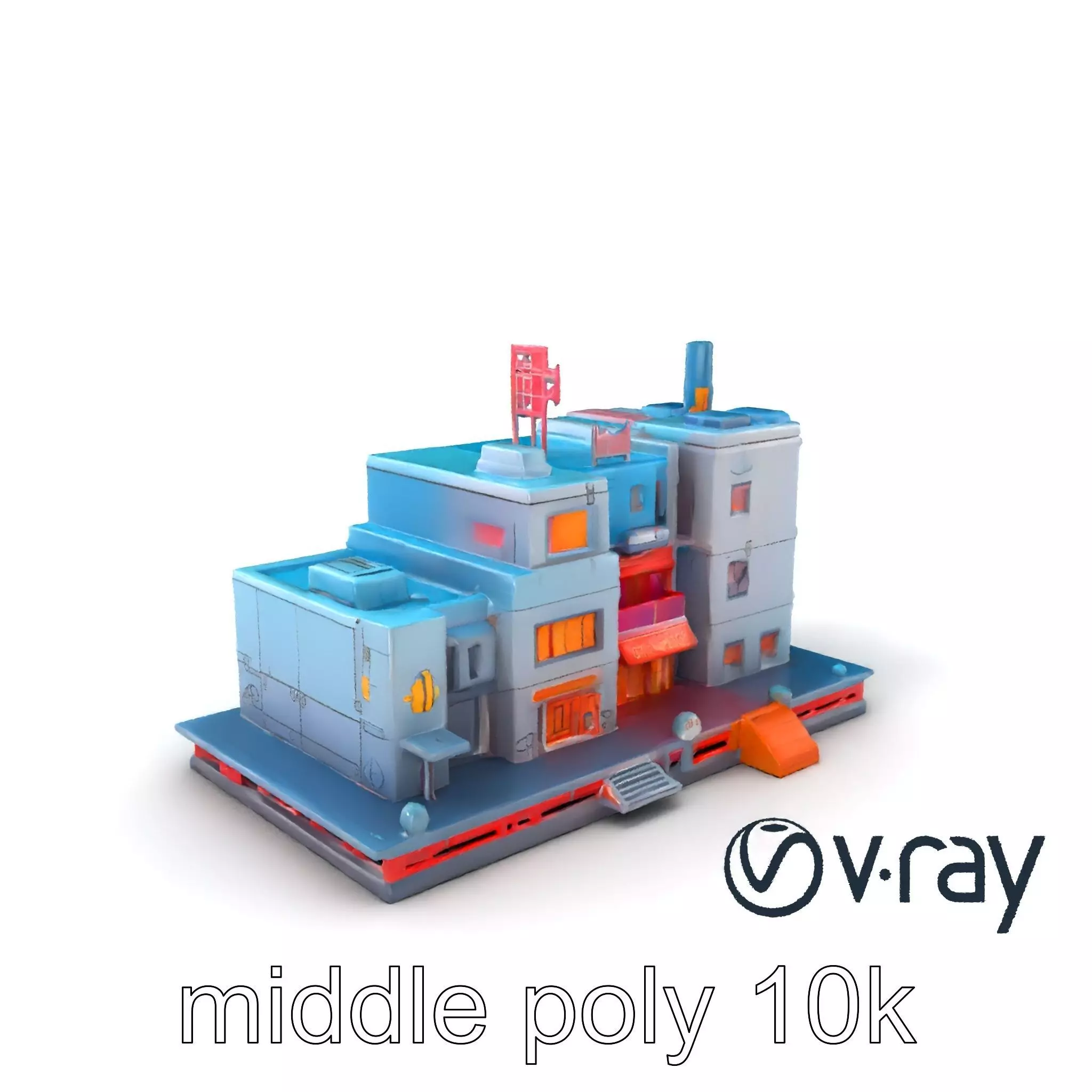 Cyberpunk City Block Neon Asymmetric Shapes model pack Low-poly 3D model_0