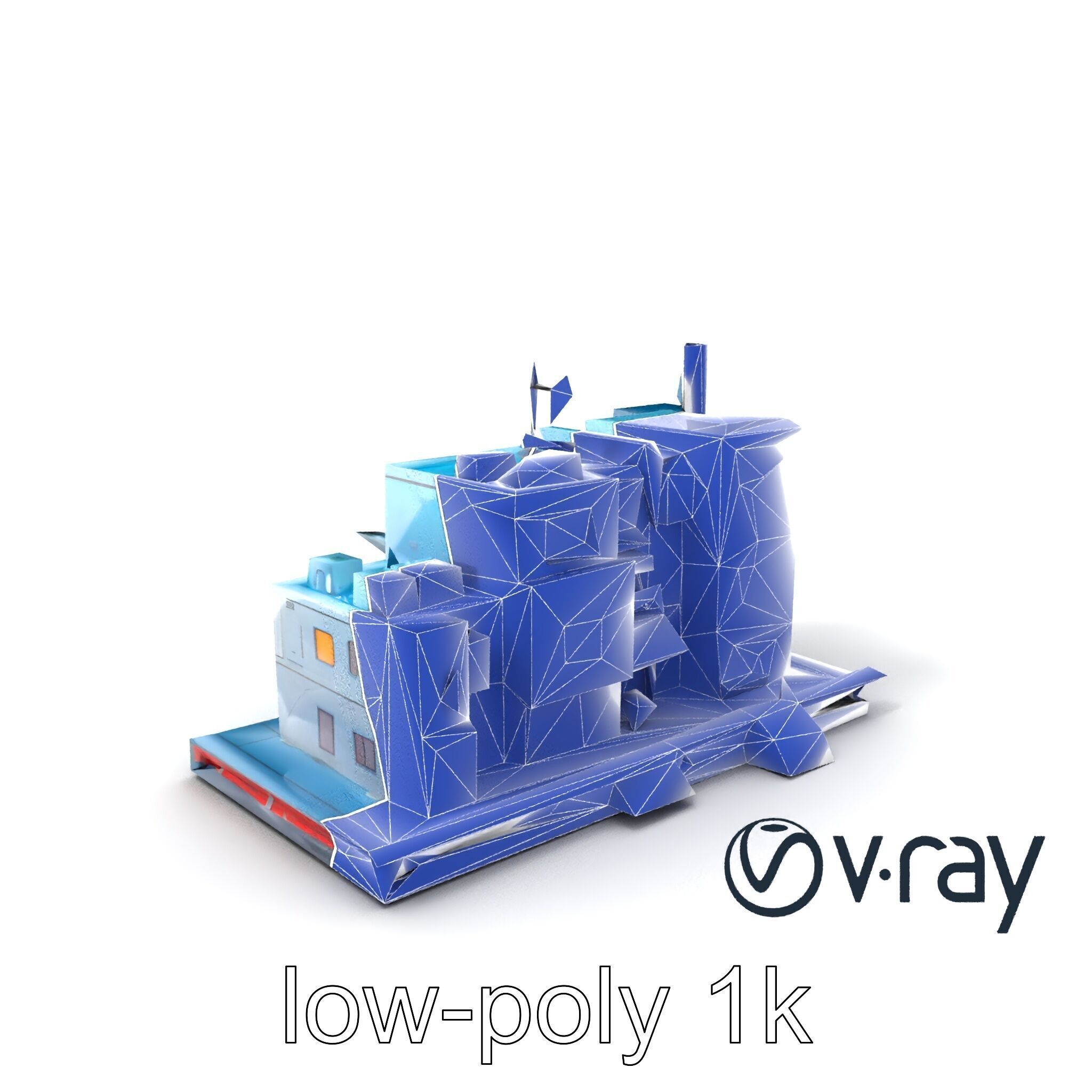 Cyberpunk City Block Neon Asymmetric Shapes model pack Low-poly 3D model_6