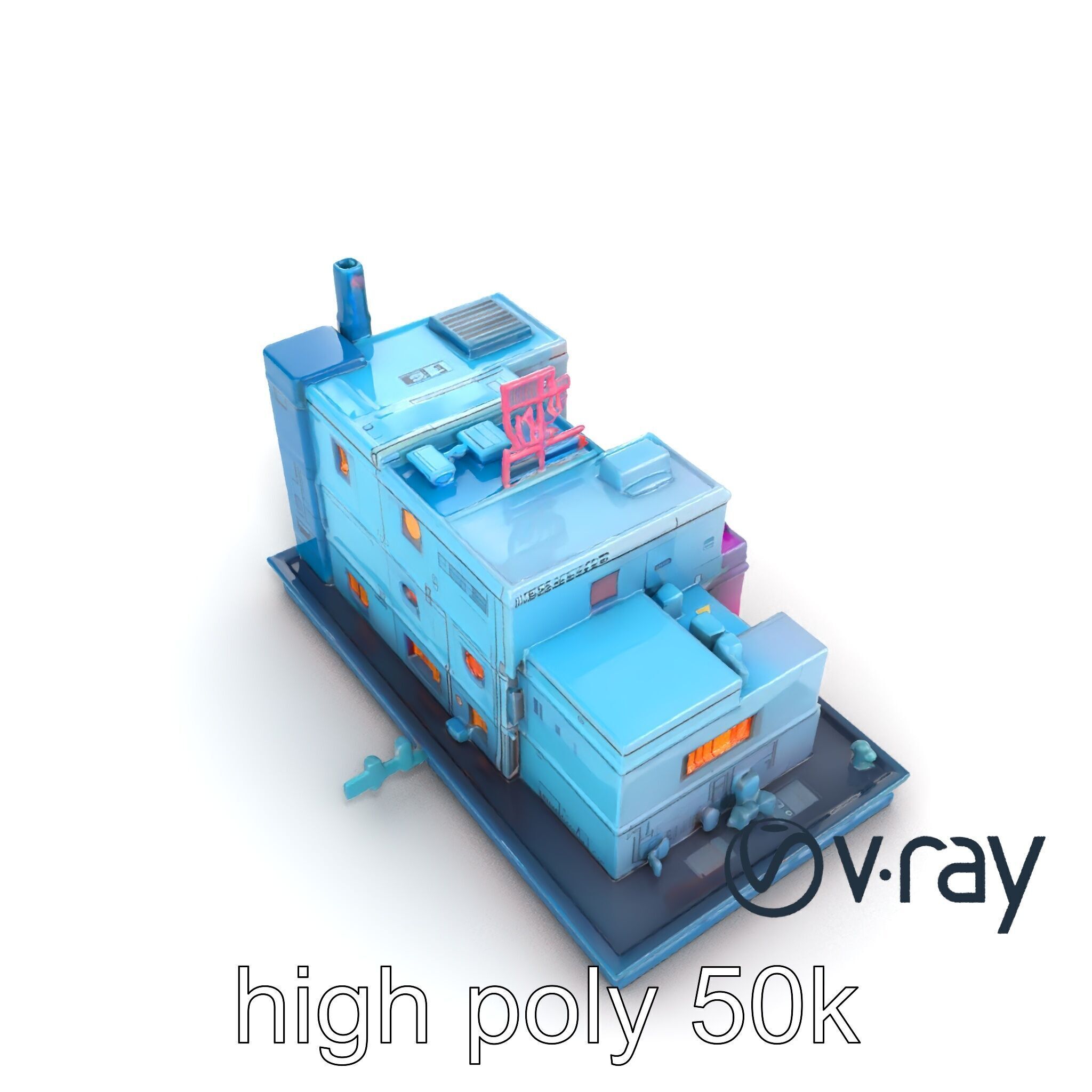 Cyberpunk City Block Neon Asymmetric Shapes model pack Low-poly 3D model_12