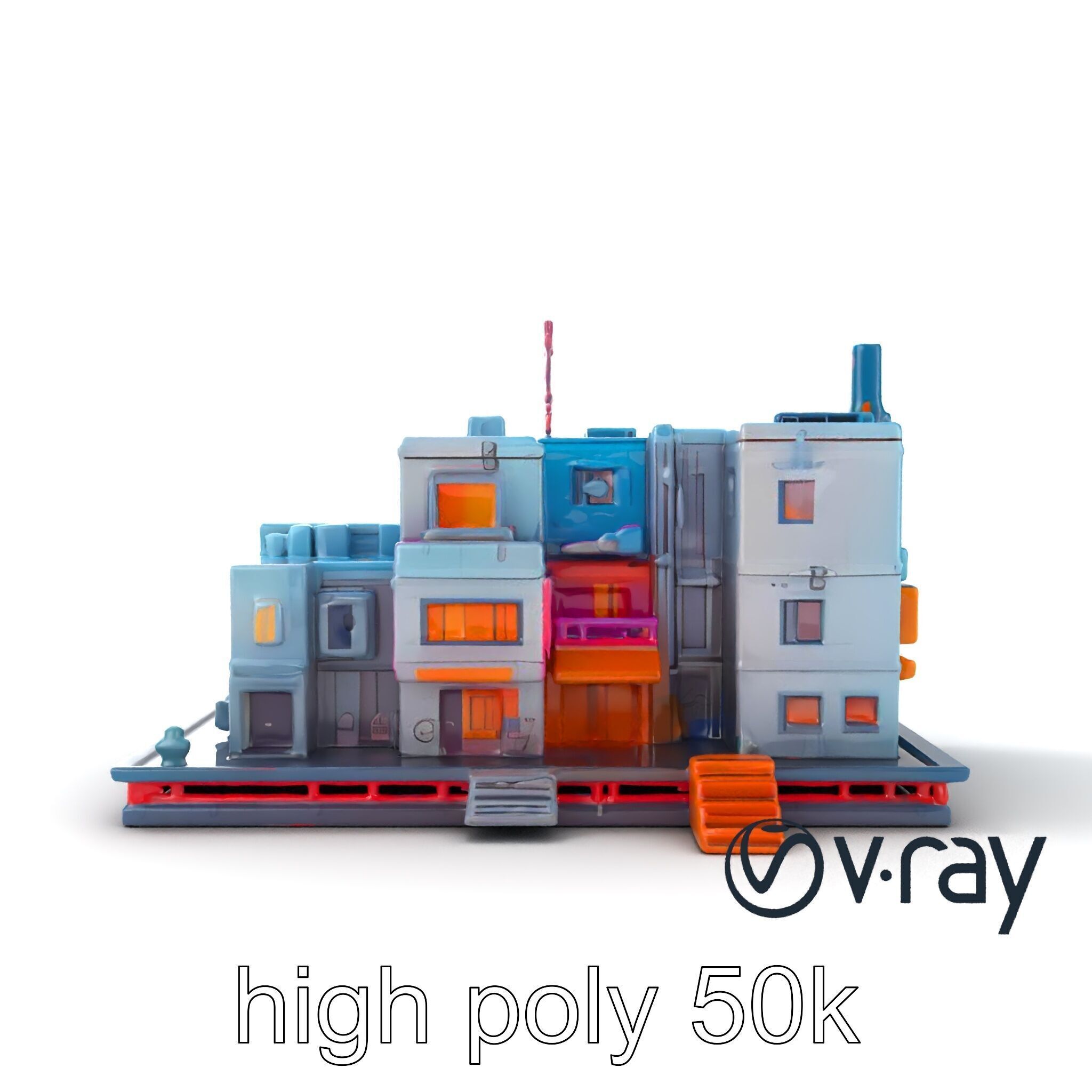Cyberpunk City Block Neon Asymmetric Shapes model pack Low-poly 3D model_15
