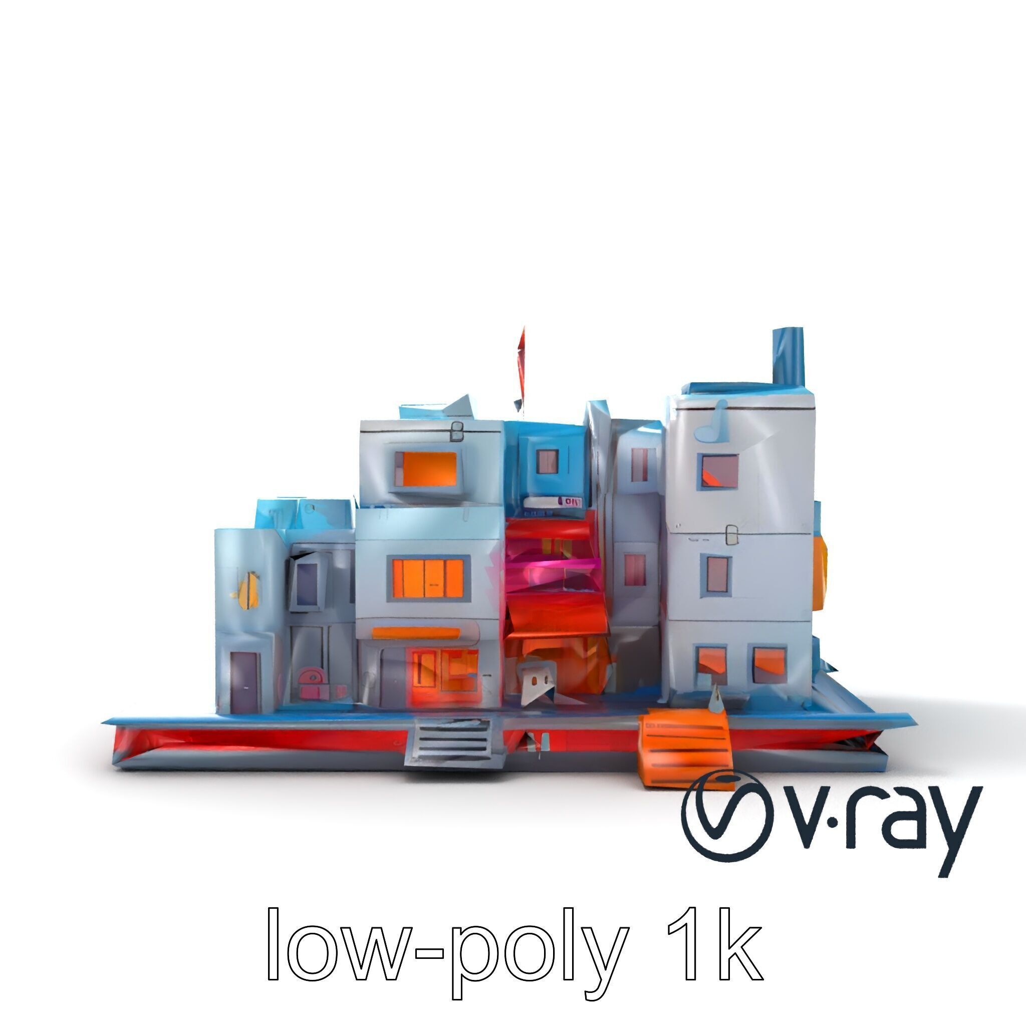 Cyberpunk City Block Neon Asymmetric Shapes model pack Low-poly 3D model_18