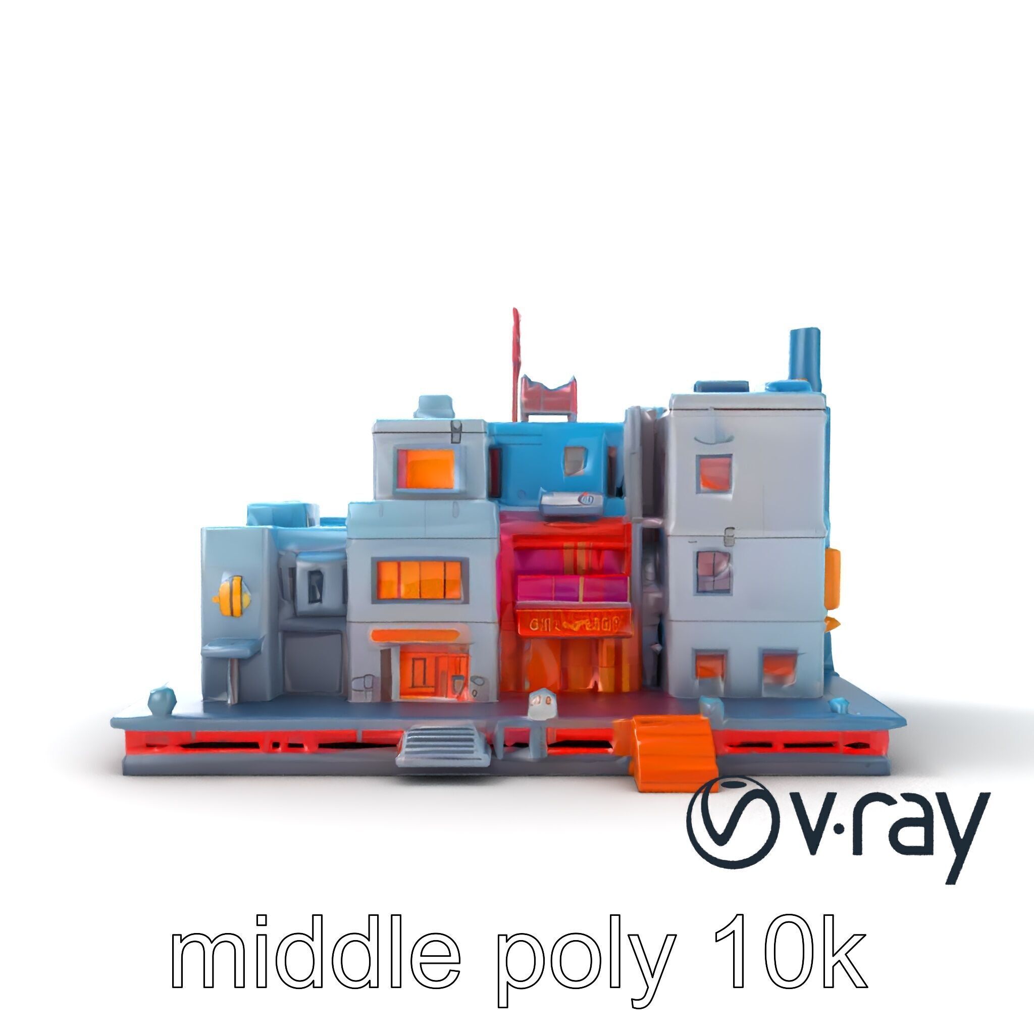 Cyberpunk City Block Neon Asymmetric Shapes model pack Low-poly 3D model_16